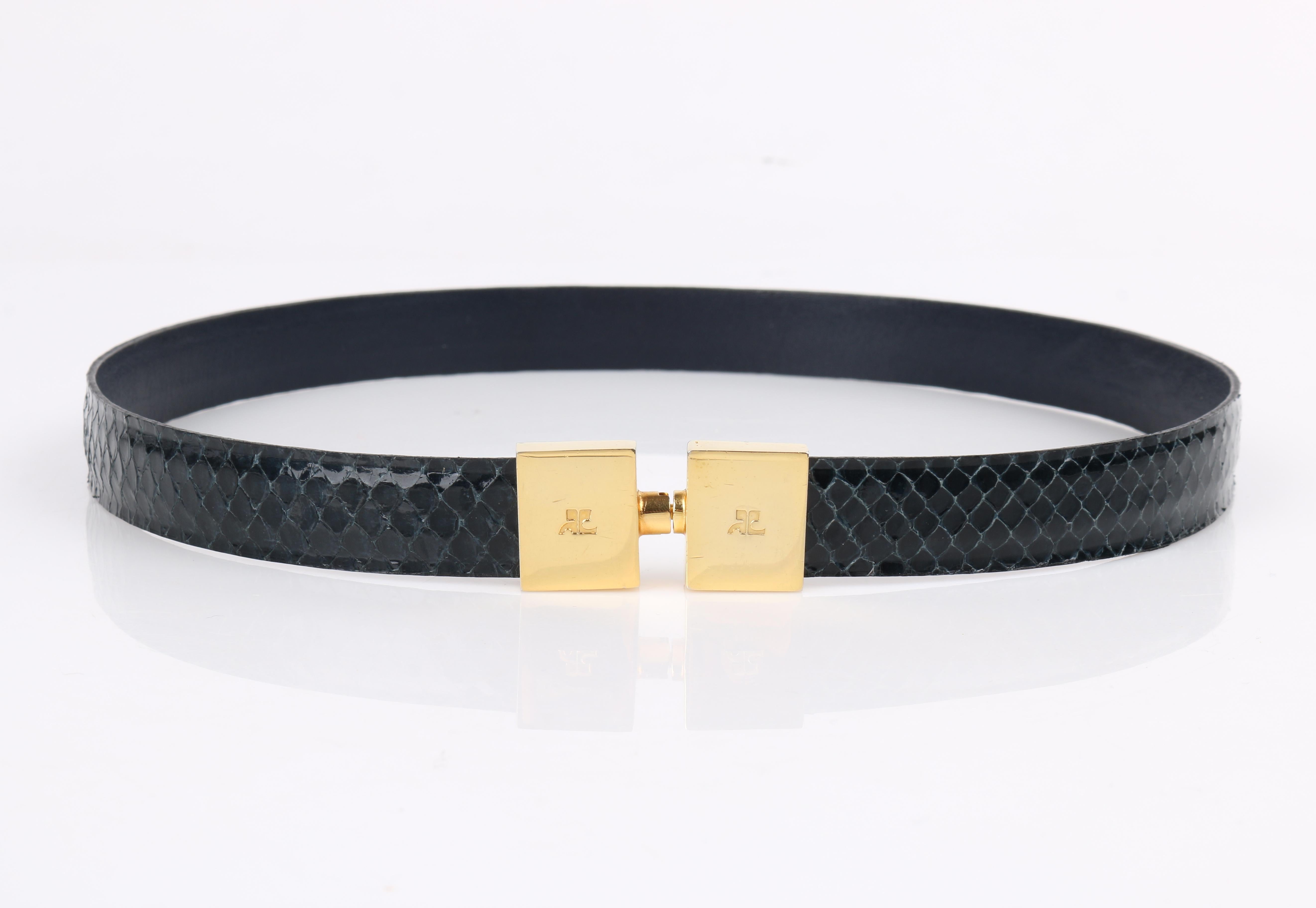 COURREGES Black Patent Snakeskin Leather Turn Lock Closure Waist Belt In Excellent Condition In Thiensville, WI