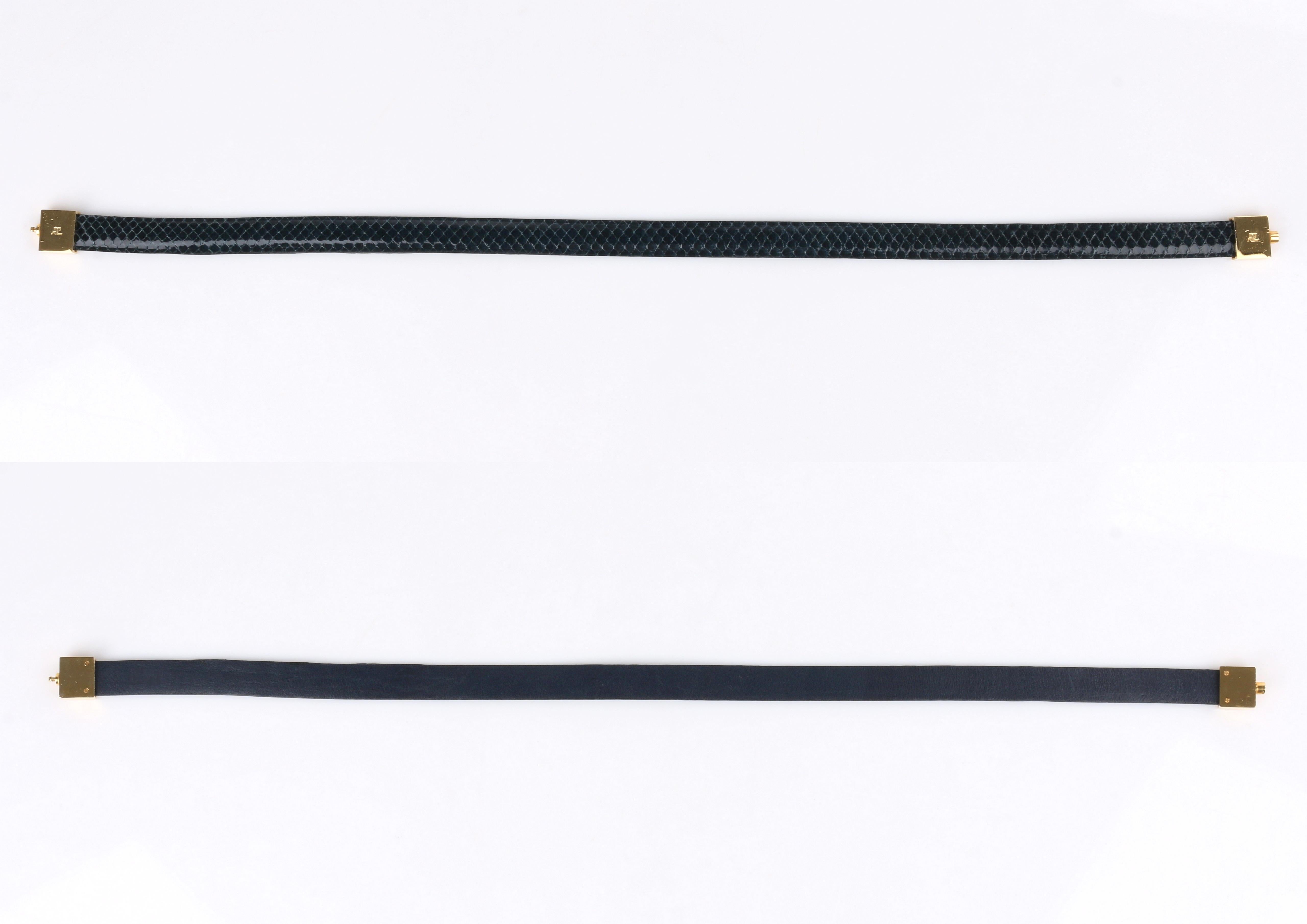 COURREGES Black Patent Snakeskin Leather Turn Lock Closure Waist Belt 1