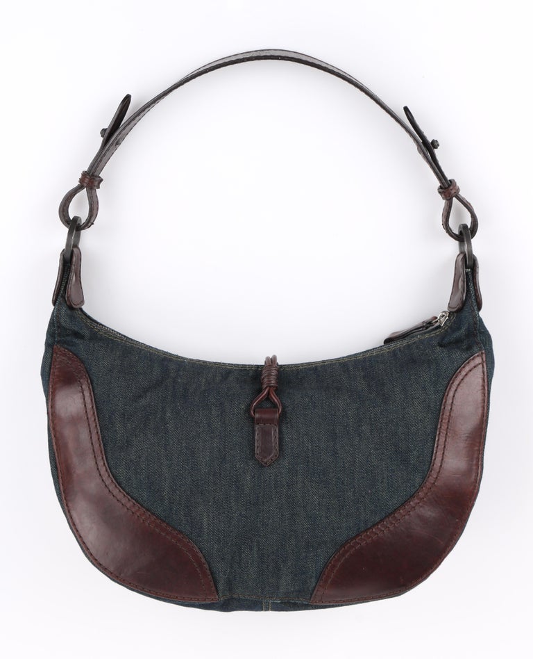VALENTINO Garavani S/S 2002 Denim and Brown Leather Signature V Shoulder Bag  For Sale at 1stDibs | valentino brown bag