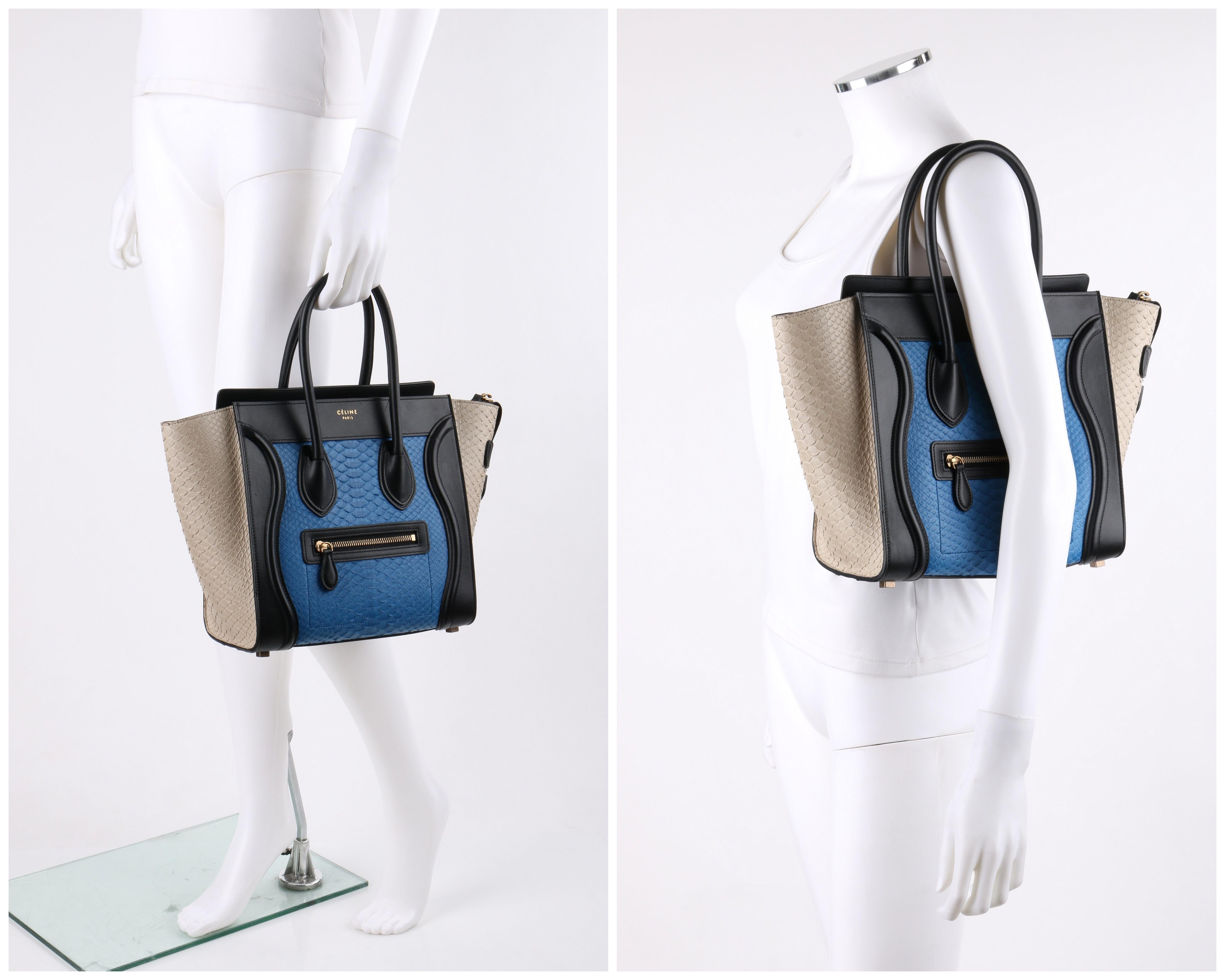 CELINE "Micro Luggage Tote" Tricolor Python Leather Top Handle Handbag ...