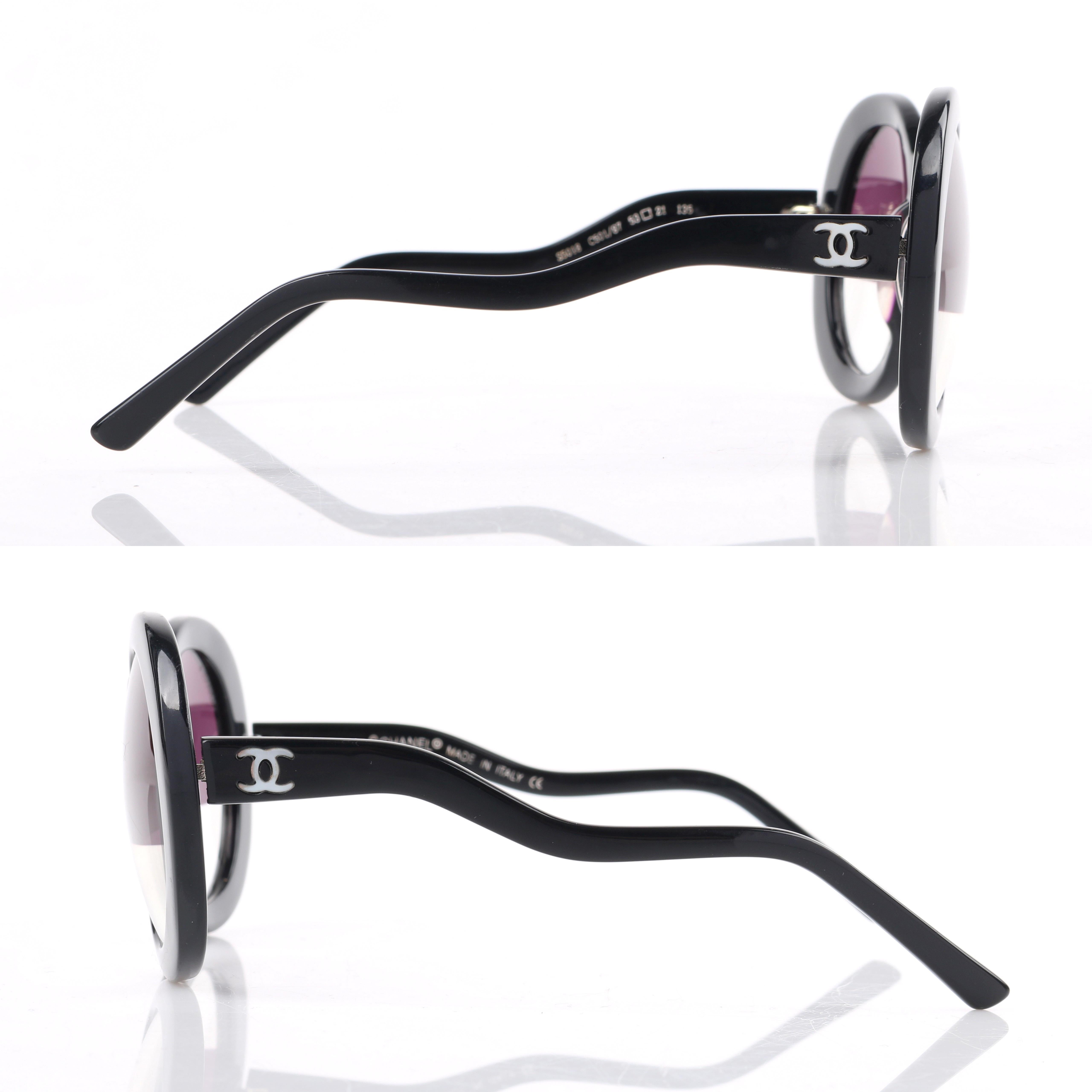 CHANEL F/S 2007 Schwarze runde halbgetönte Sonnenbrille S5018 Damen