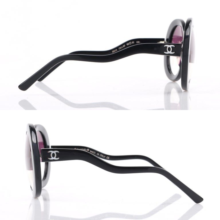 CHANEL S/S 2007 Black Round Halftint Sunglasses S5018 at 1stDibs