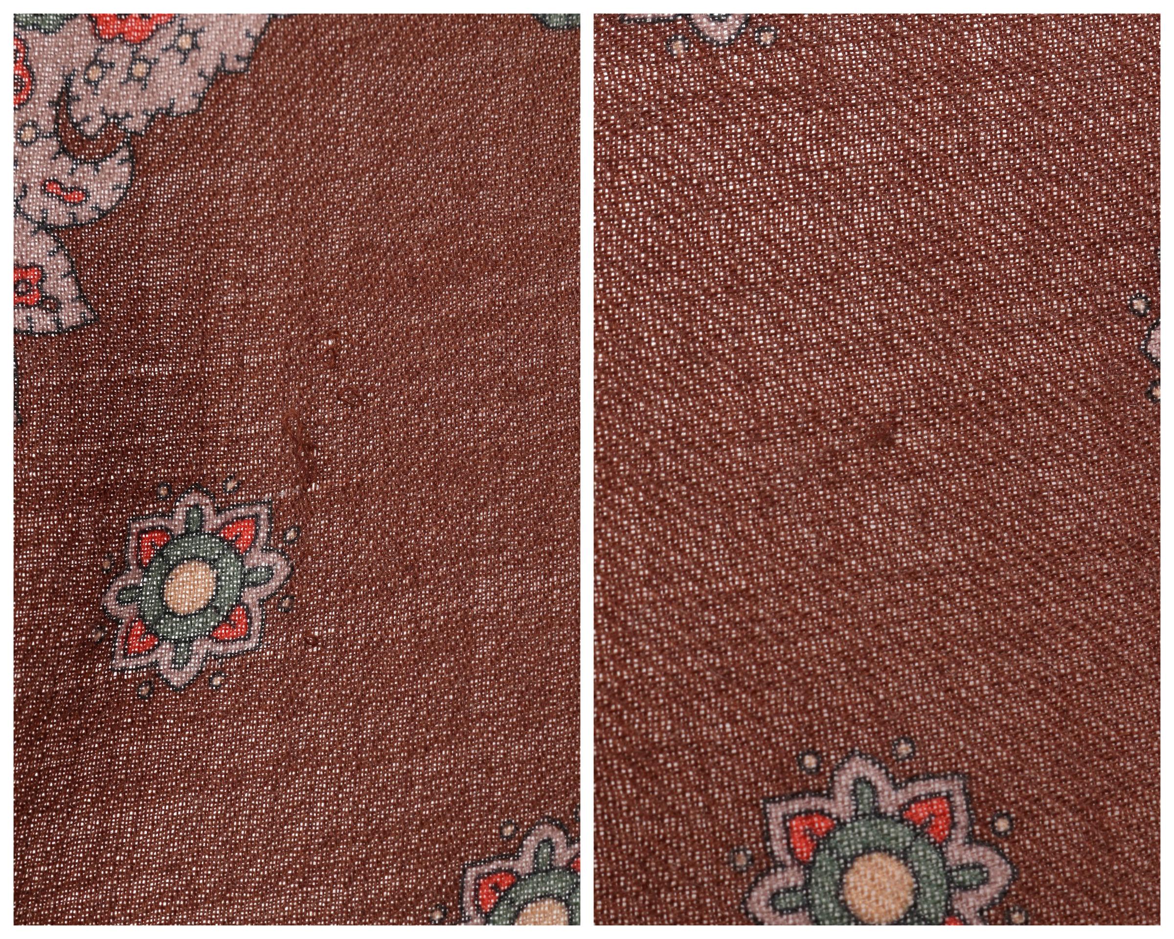 LOEWE Brown Wool Silk Floral Paisley Fringe Oblong Scarf / Shawl 1