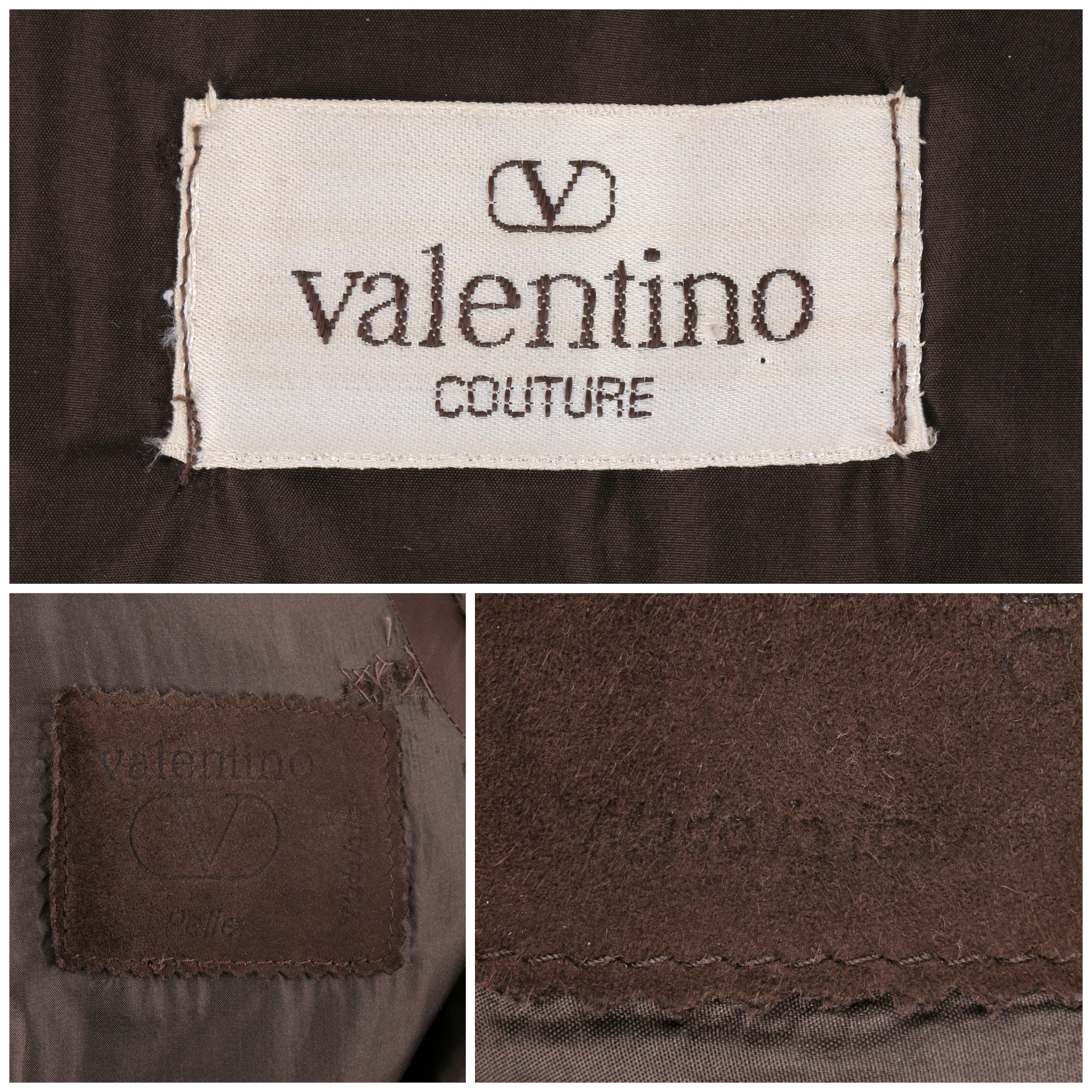 VALENTINO Couture c.1980s Brown Crocodile Suede & Leather Cinched Waist Jacket In Good Condition In Thiensville, WI