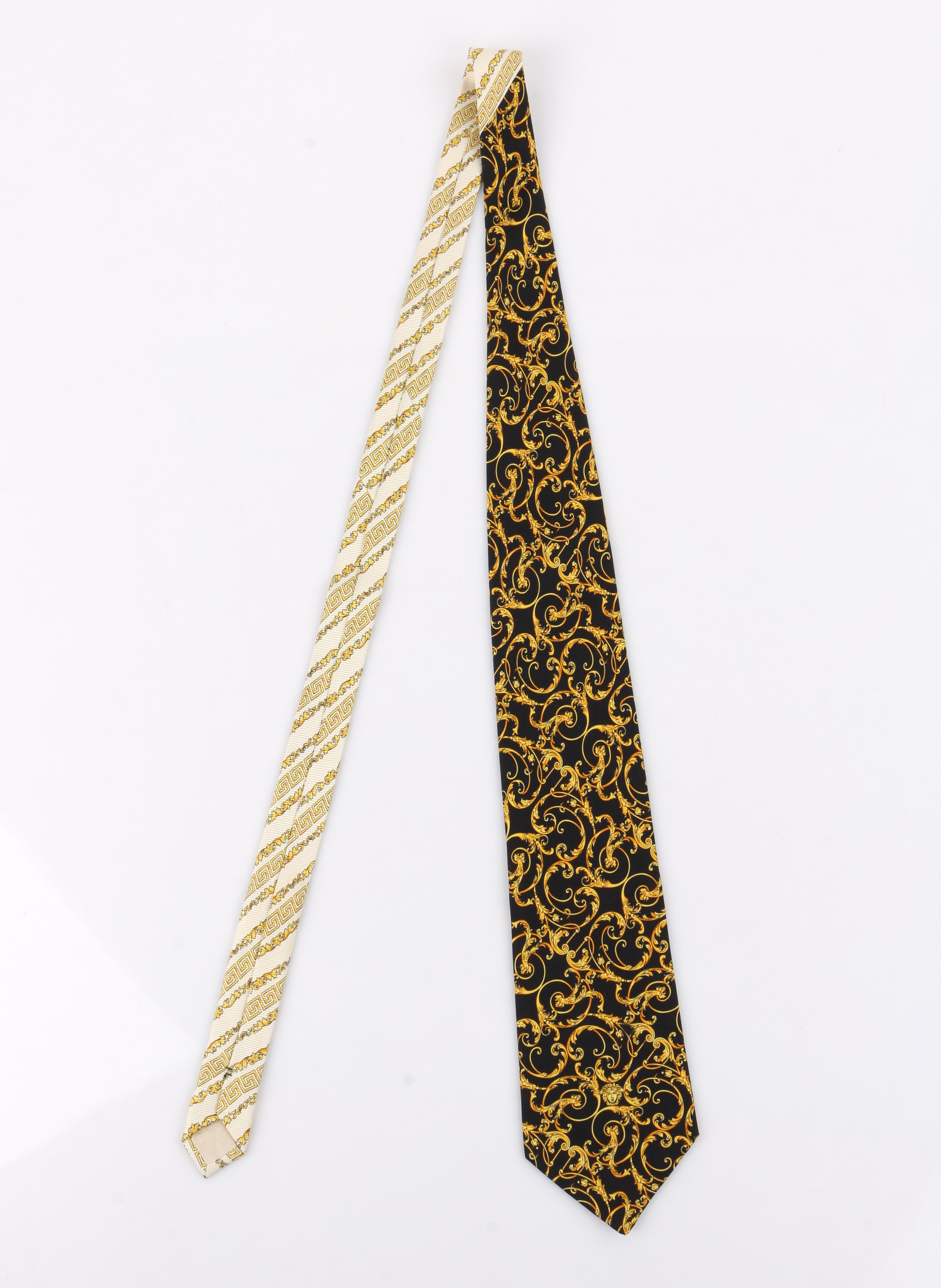 Black GIANNI VERSACE c.1990's Baroque Medusa Head Print Silk Necktie Tie