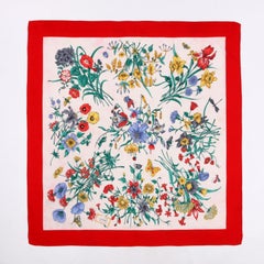 GUCCI c.1970s Vittorio Accornero Red Iconic "Flora" Print Silk Scarf
