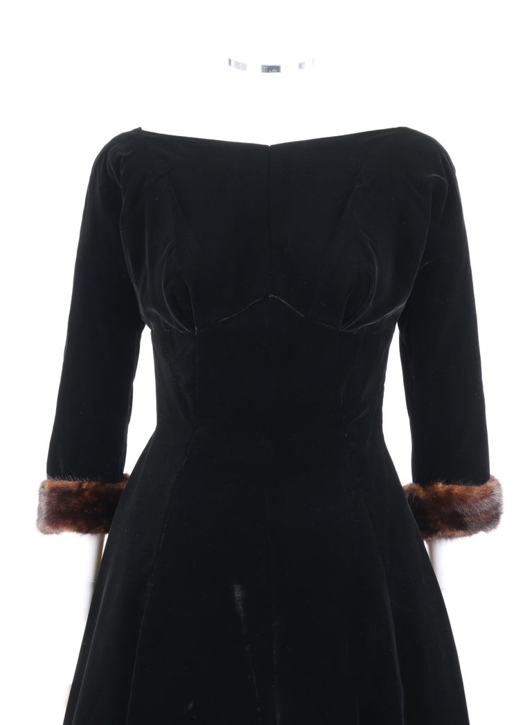 Young Modes CLAUDIA YOUNG c.1950's Black Velvet Mink Fur Cuff Cocktail ...