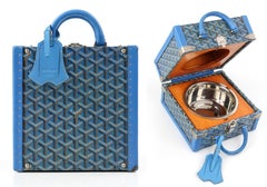 GOYARD c.2002 Blue Goyardine Pet Bowl Carrier Travel Trunk Limited Edition No 17