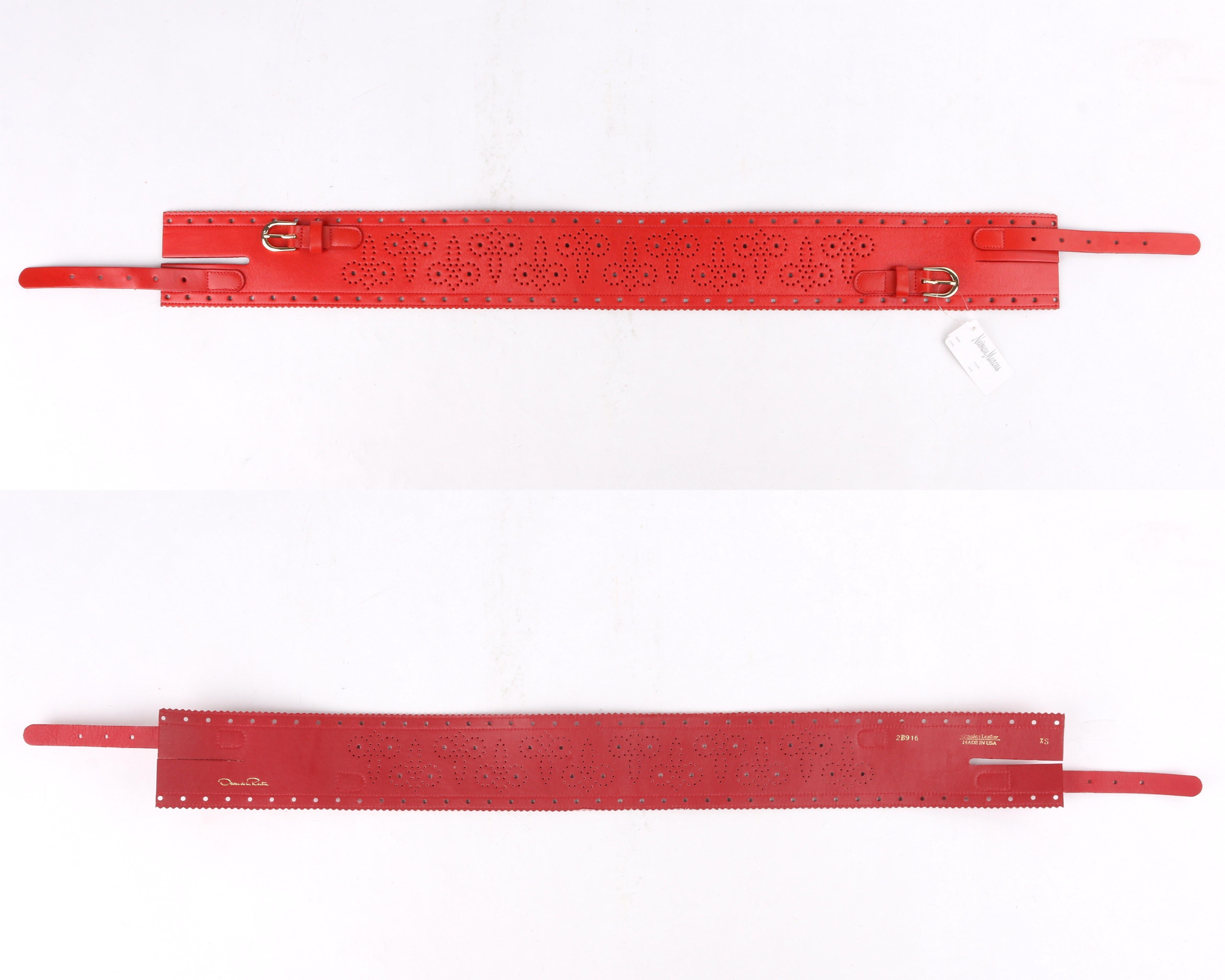 OSCAR DE LA RENTA S/S 2011 Red Perforated Leather Dual Buckle Waist Belt In New Condition In Thiensville, WI