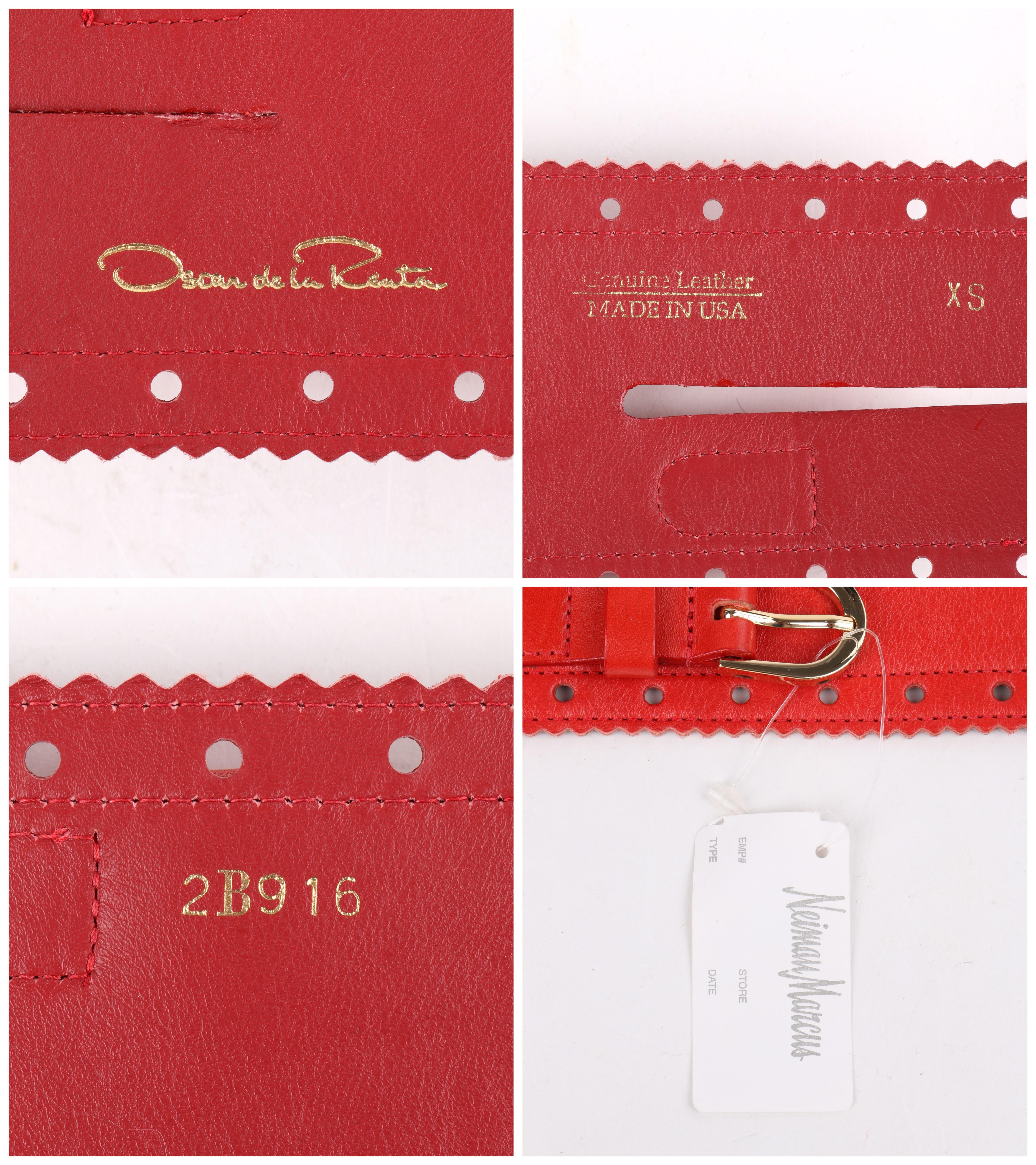 Women's OSCAR DE LA RENTA S/S 2011 Red Perforated Leather Dual Buckle Waist Belt