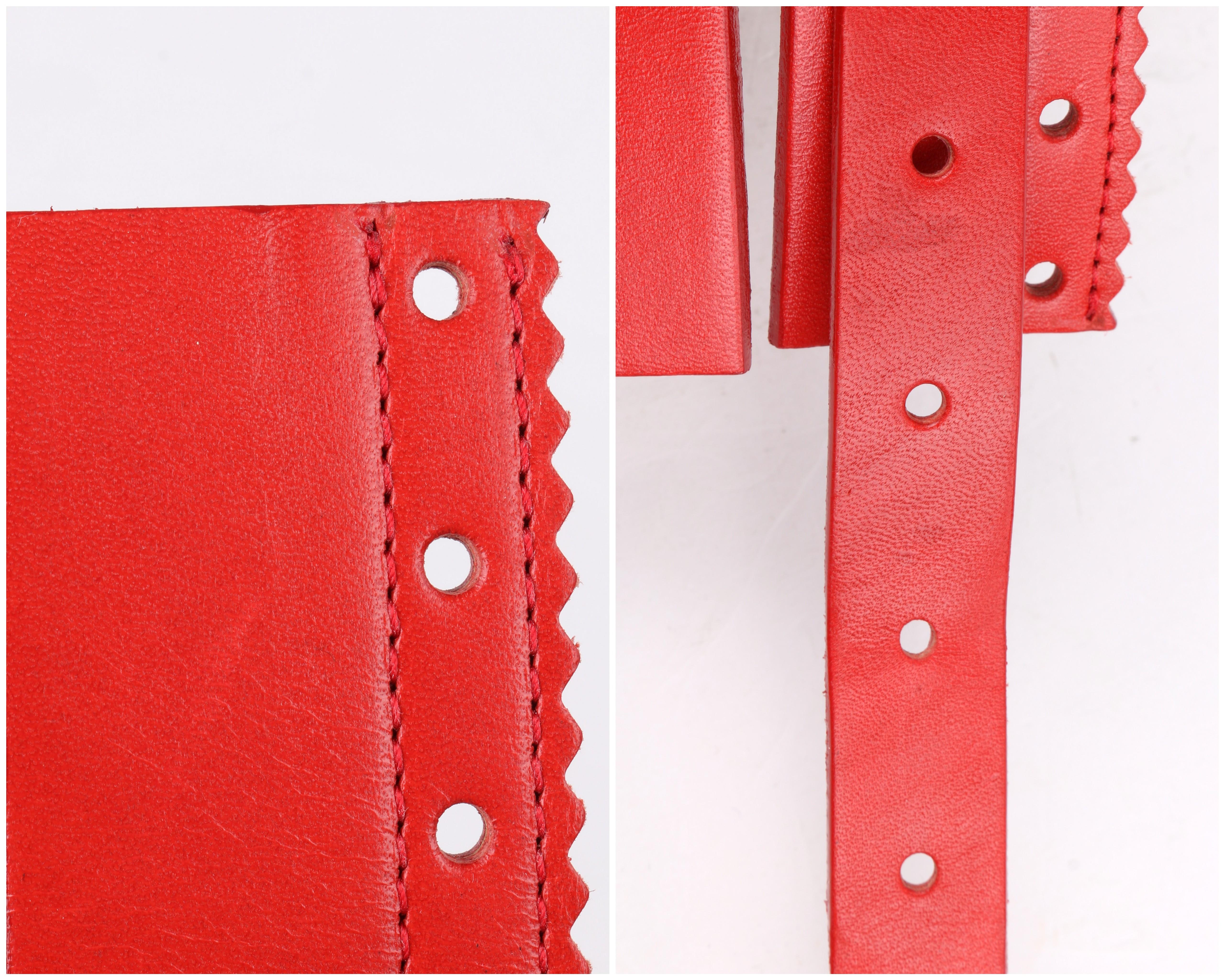 OSCAR DE LA RENTA S/S 2011 Red Perforated Leather Dual Buckle Waist Belt 1