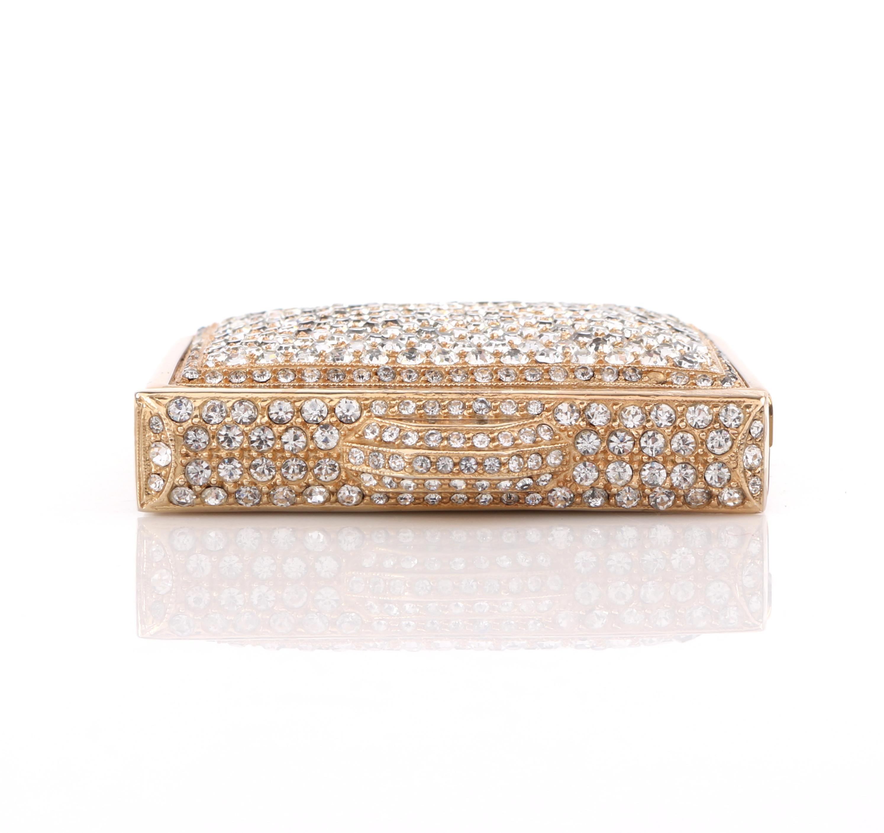 c.1930's Crystal Rhinestone Embellished Brass Square Mirror Compact 2