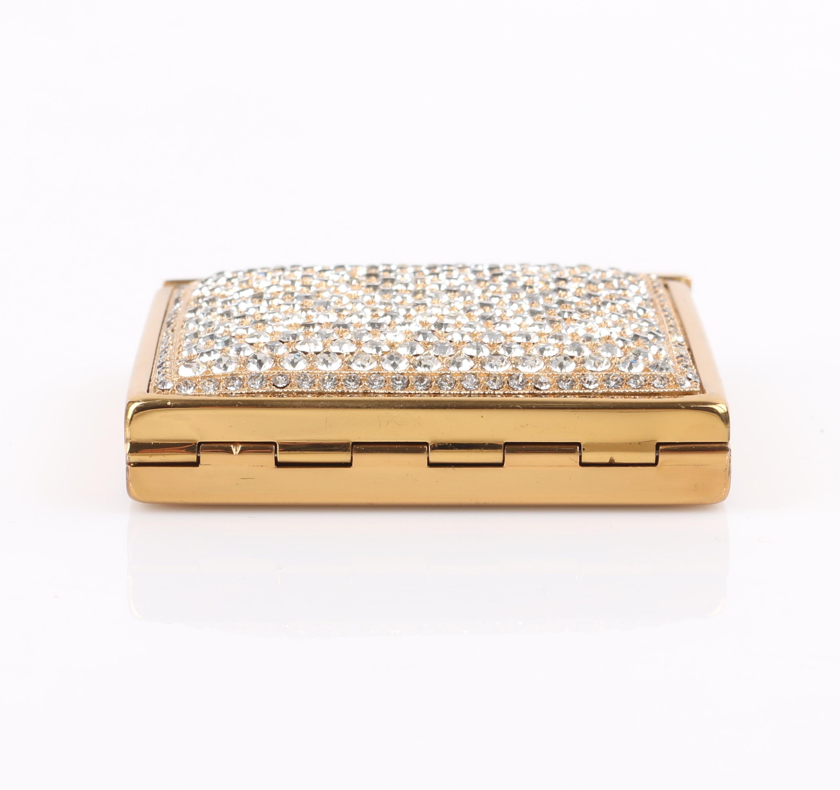 Women's c.1930's Crystal Rhinestone Embellished Brass Square Mirror Compact