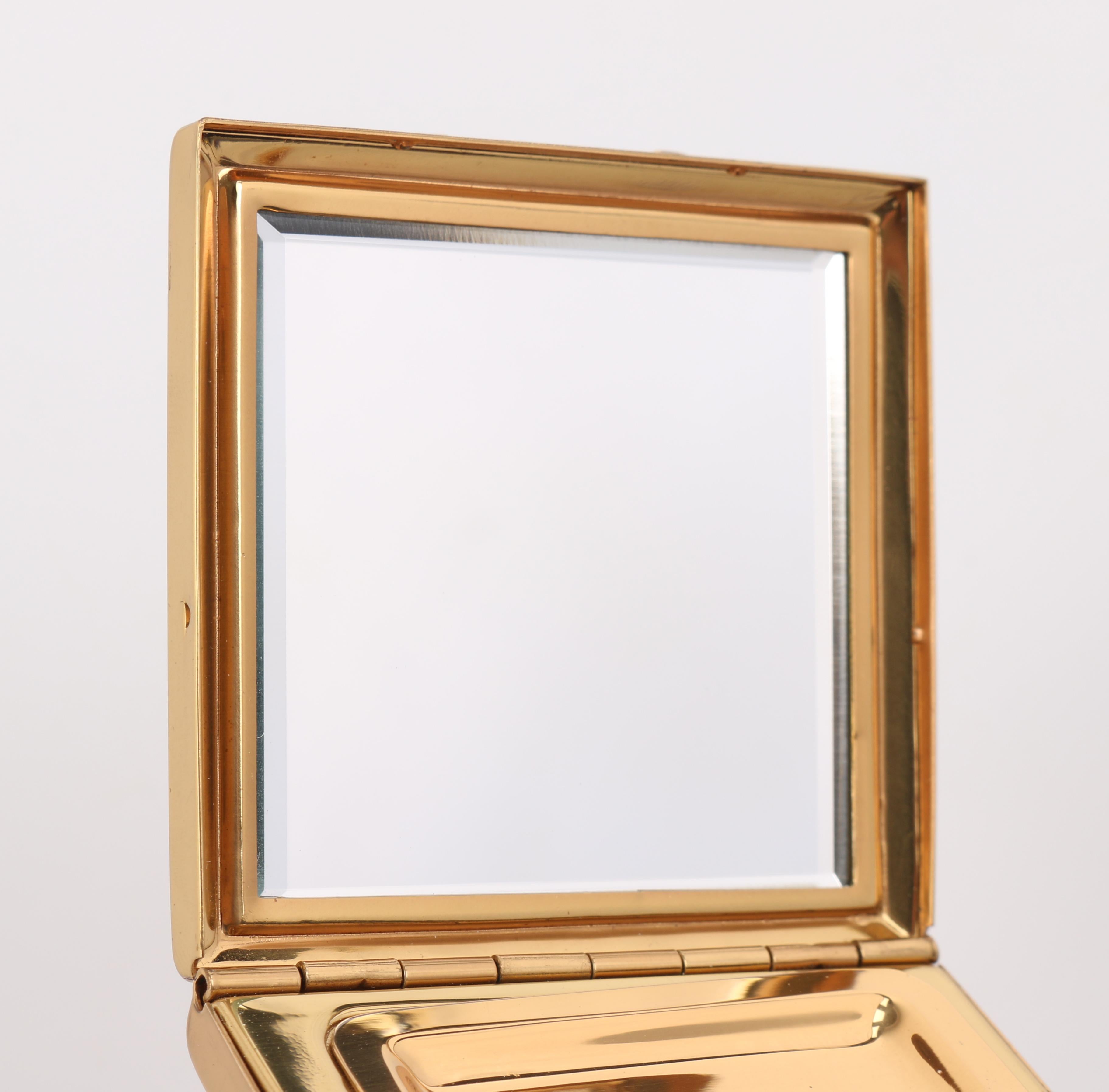 c.1930's Crystal Rhinestone Embellished Brass Square Mirror Compact 3