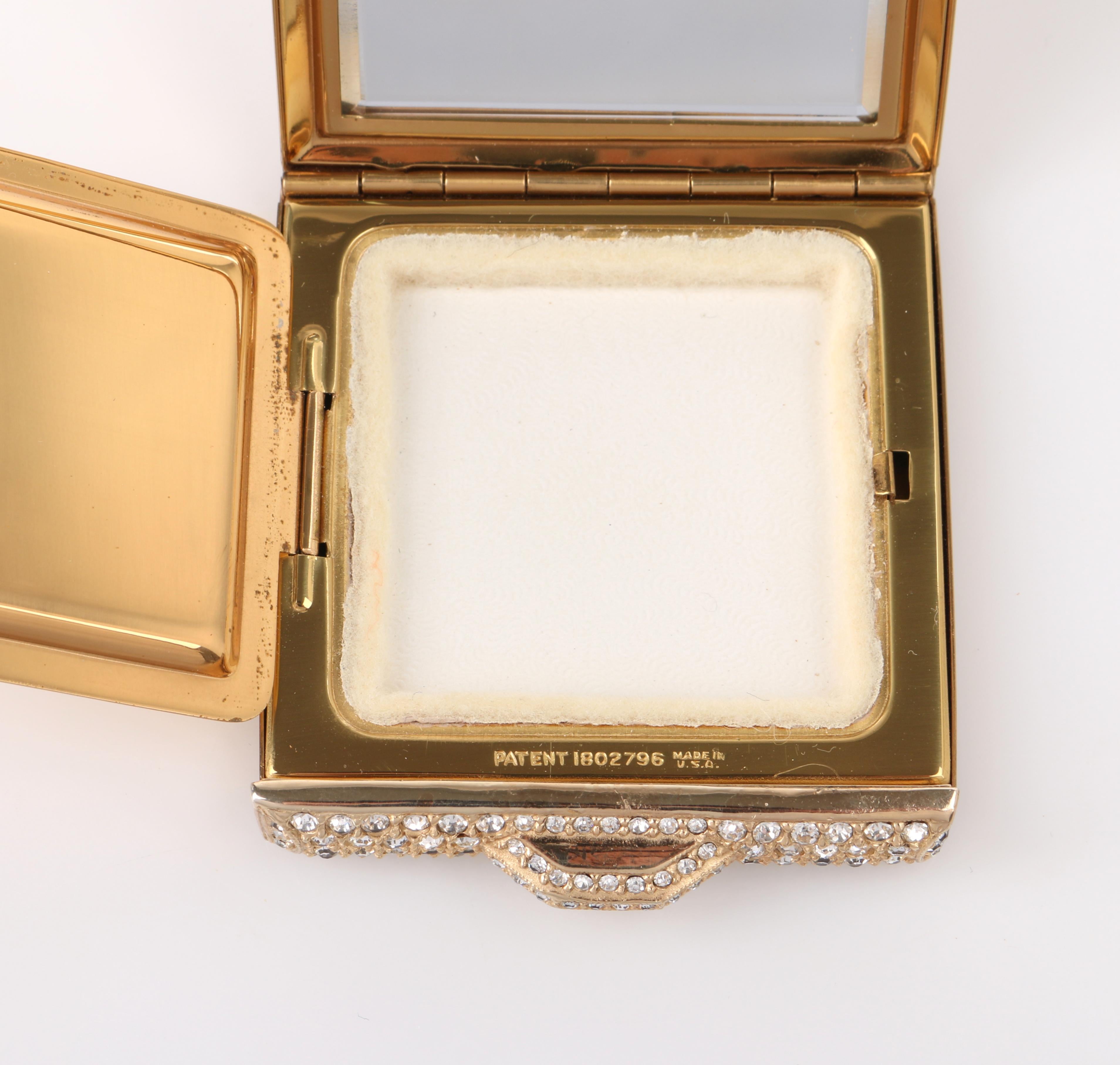 c.1930's Crystal Rhinestone Embellished Brass Square Mirror Compact 5