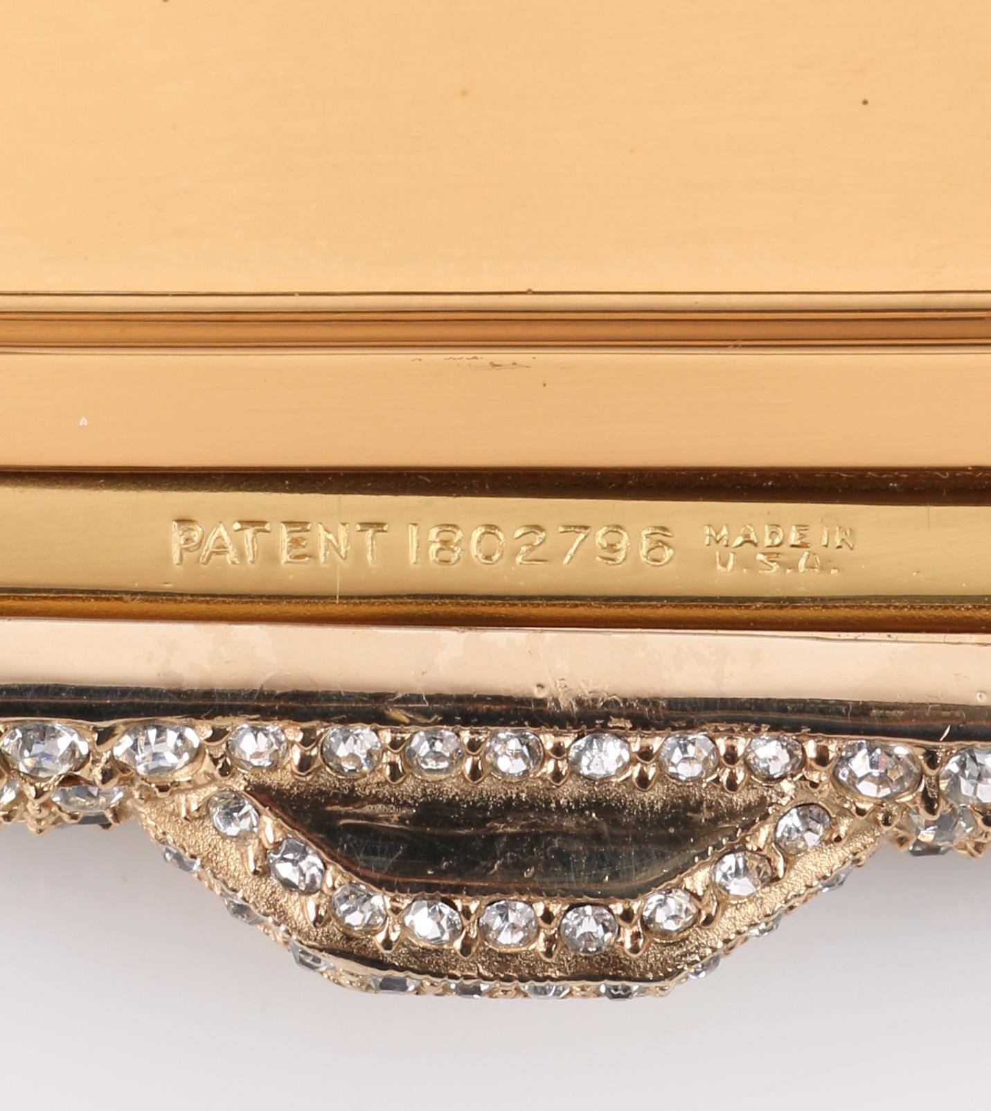 c.1930's Crystal Rhinestone Embellished Brass Square Mirror Compact 7