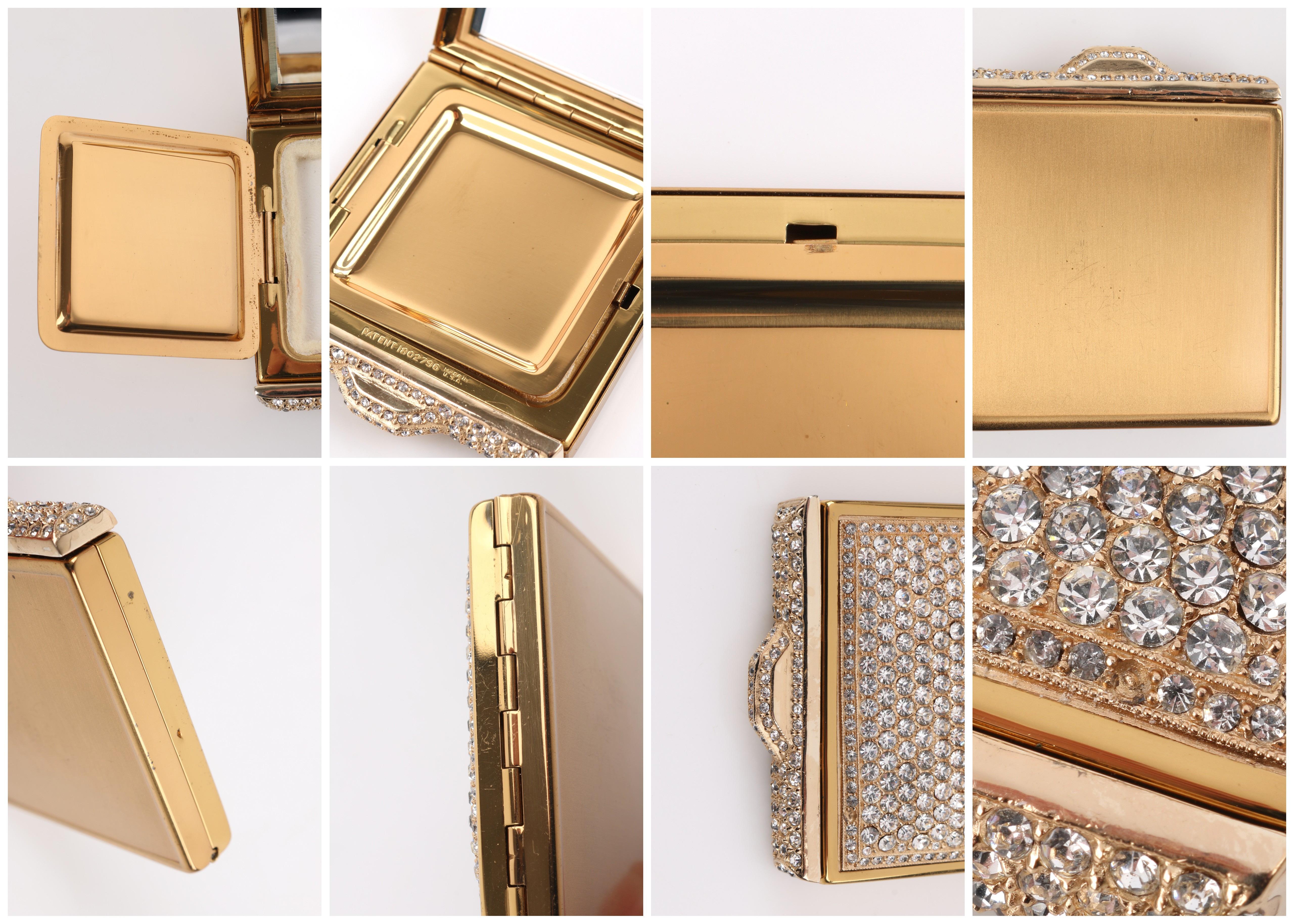 c.1930's Crystal Rhinestone Embellished Brass Square Mirror Compact 8