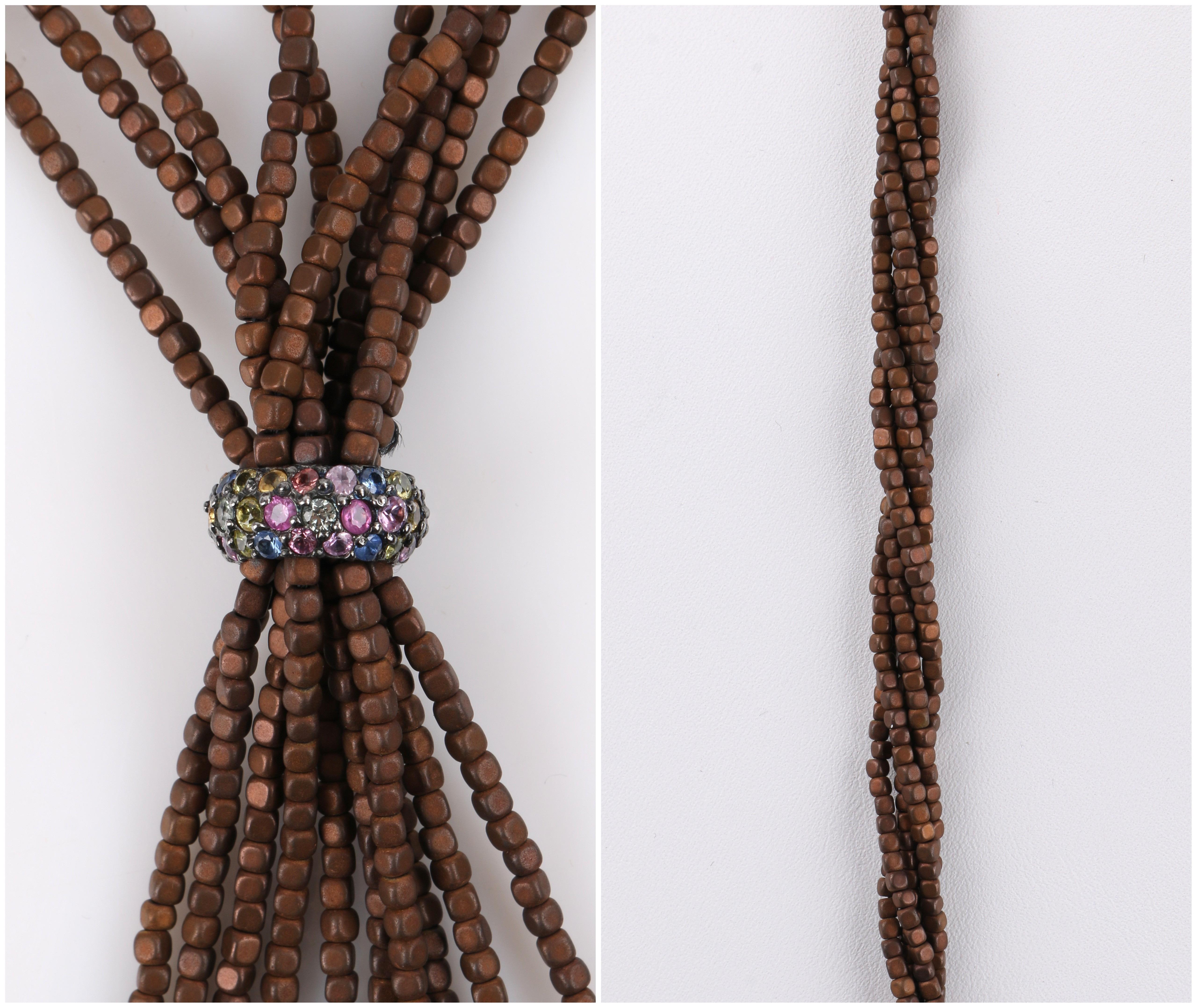 Women's MATTHEW CAMPBELL LAURENZA Dark Bronze Metal & Sapphire Beaded Lariat Necklace