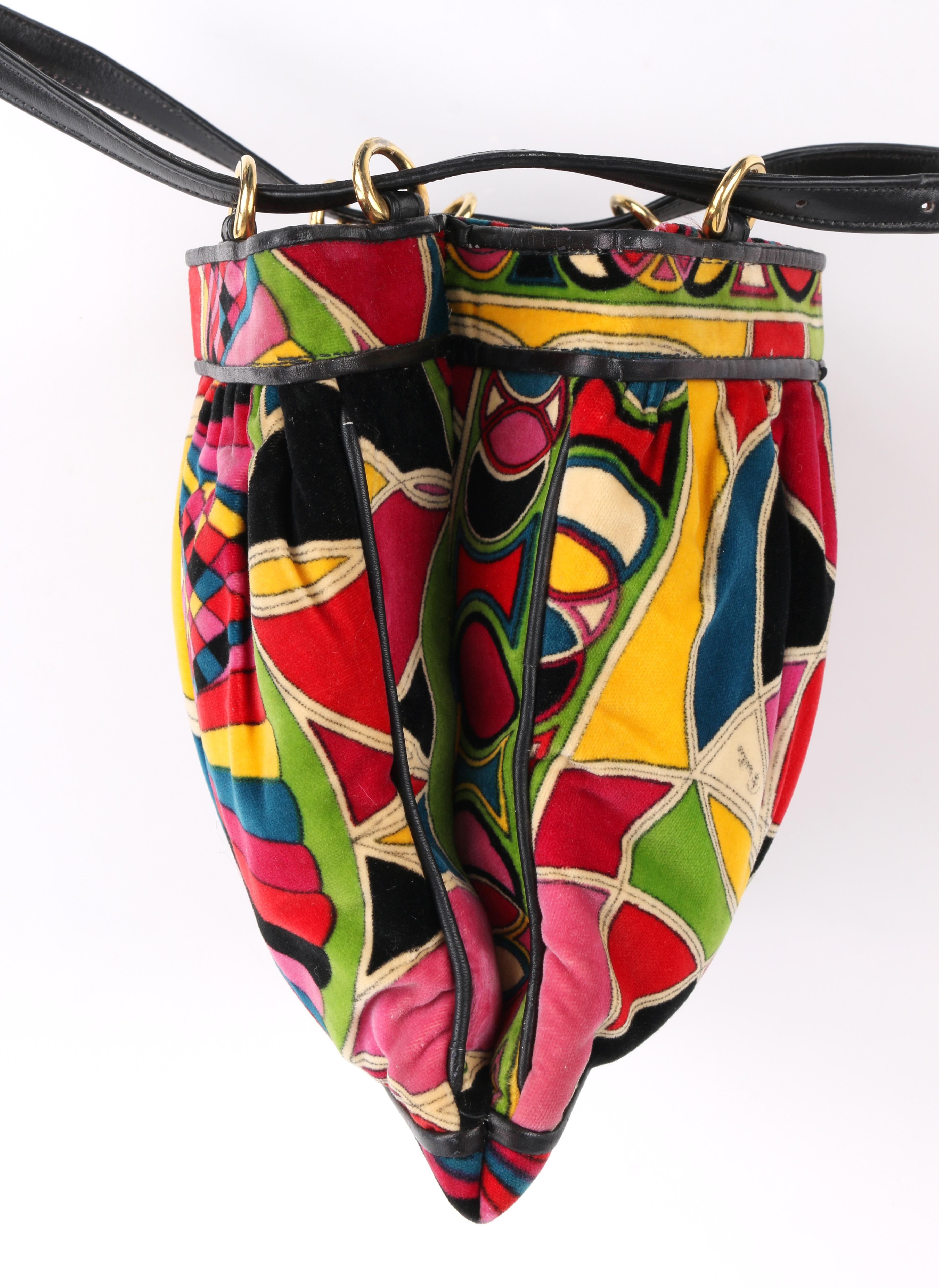 EMILIO PUCCI By Jana c.1960's Stained Glass Signature Print Velvet Purse In Good Condition In Thiensville, WI