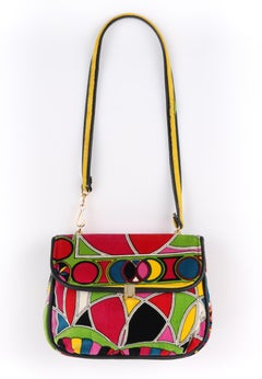 EMILIO PUCCI Jana c.1960's Stained Glass Signature Print Velvet Flap Top Purse