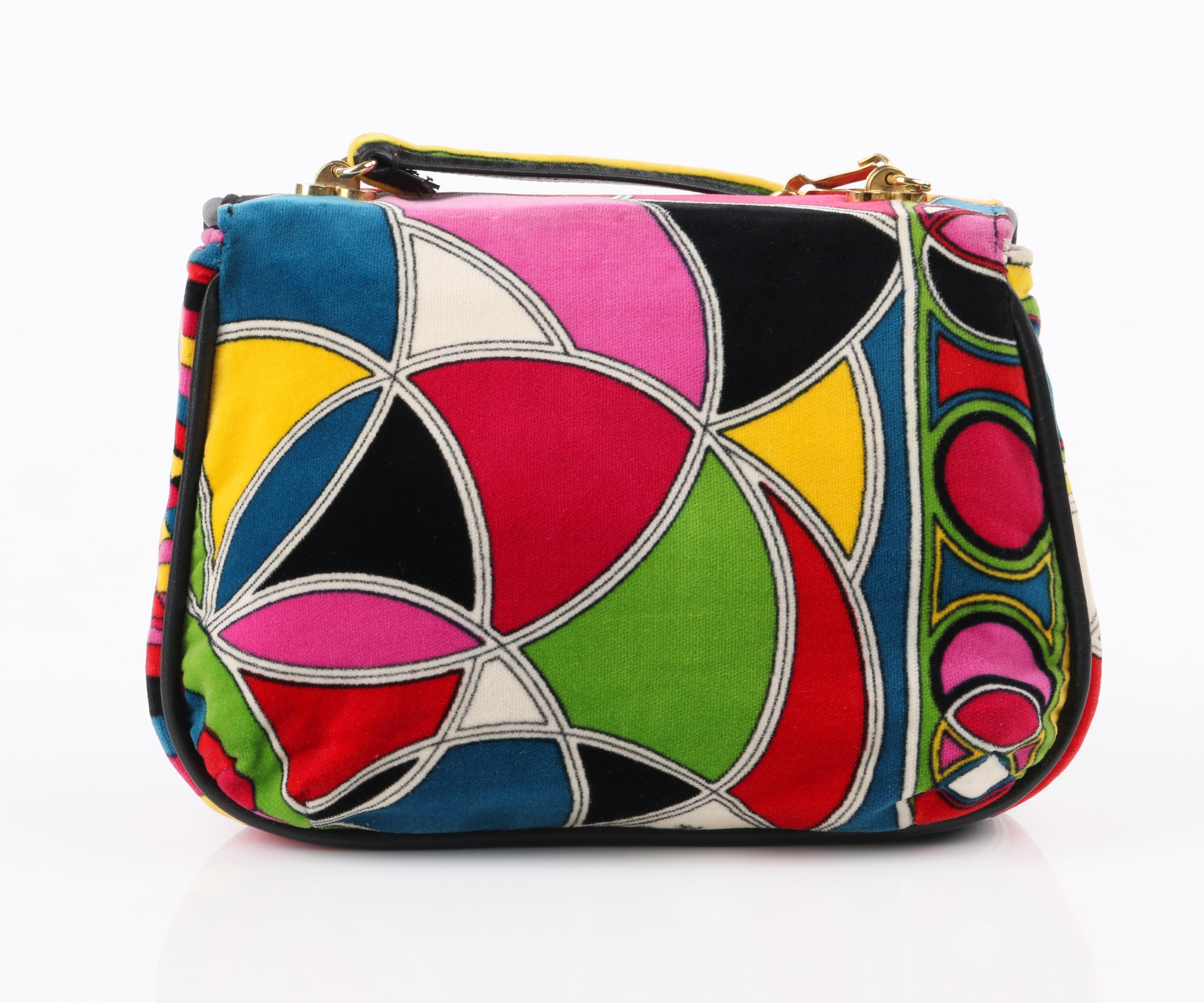  EMILIO PUCCI Jana c.1960's Stained Glass Signature Print Velvet Flap Top Purse In Good Condition In Thiensville, WI