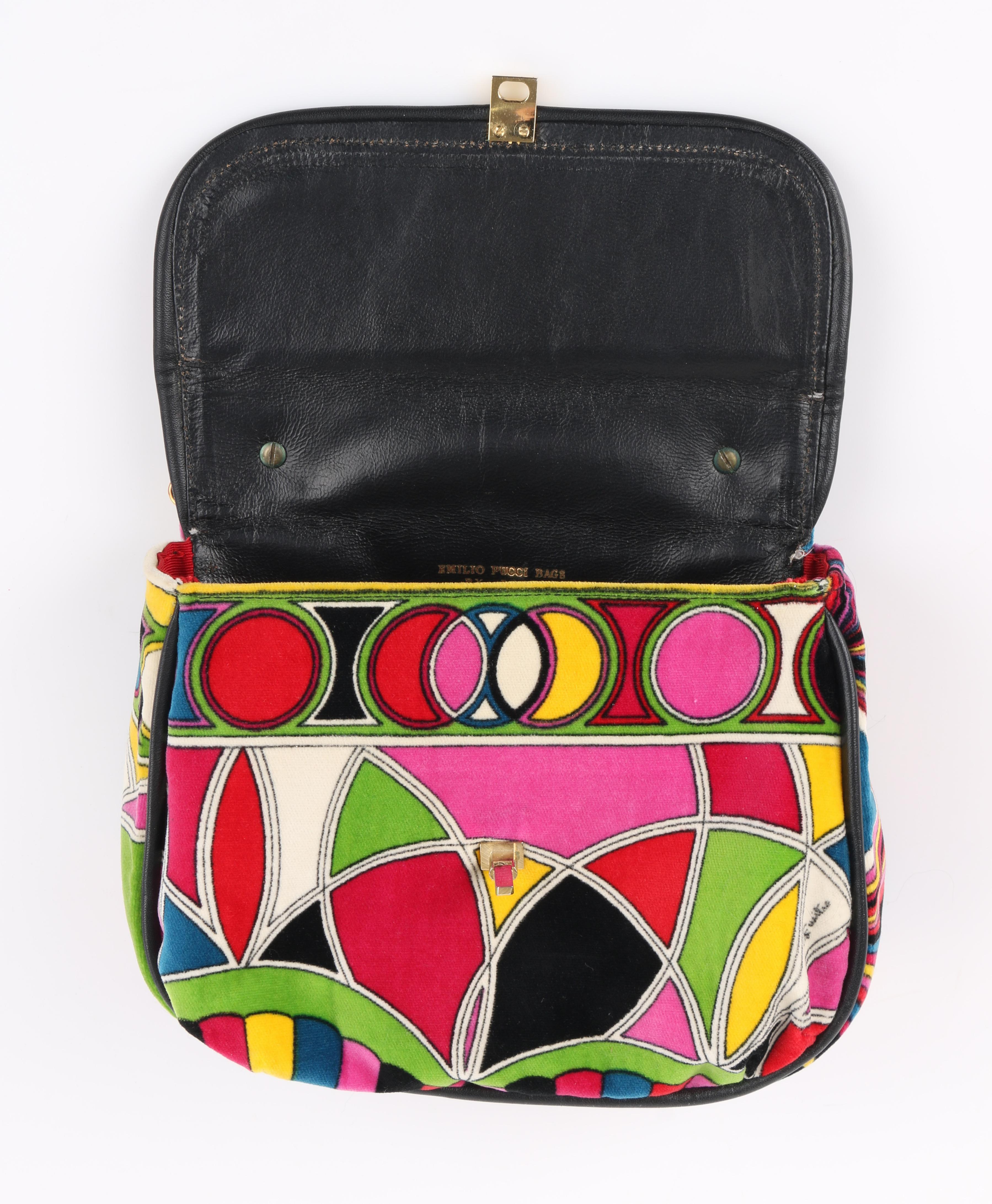  EMILIO PUCCI Jana c.1960's Stained Glass Signature Print Velvet Flap Top Purse 1