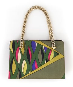 EMILIO PUCCI c.1960's Signature Abstract Print Silk Chain Handle Kiss Lock Purse