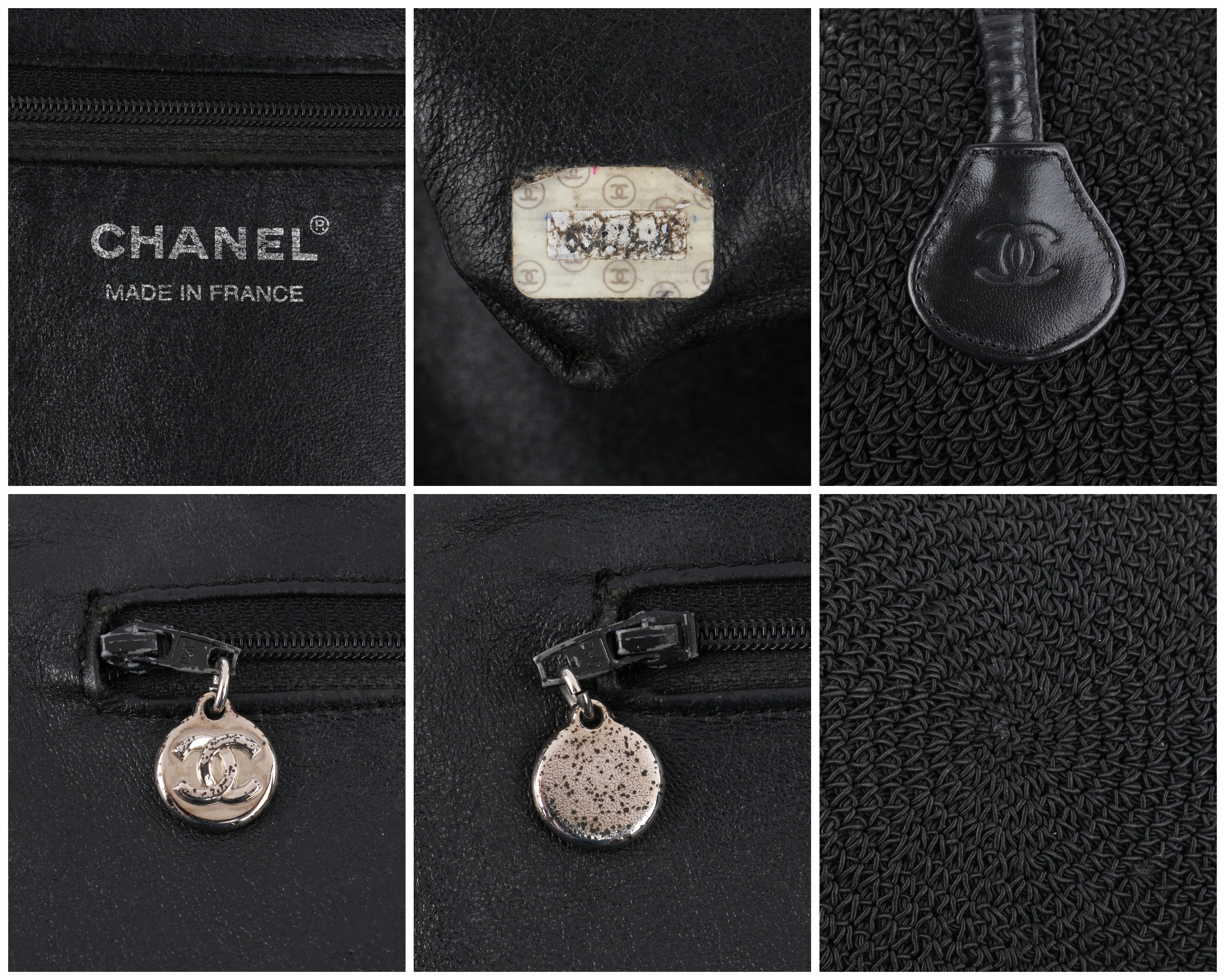 CHANEL c.1990's Black Woven Leather Kiss Lock Shoulder Bag Purse 3