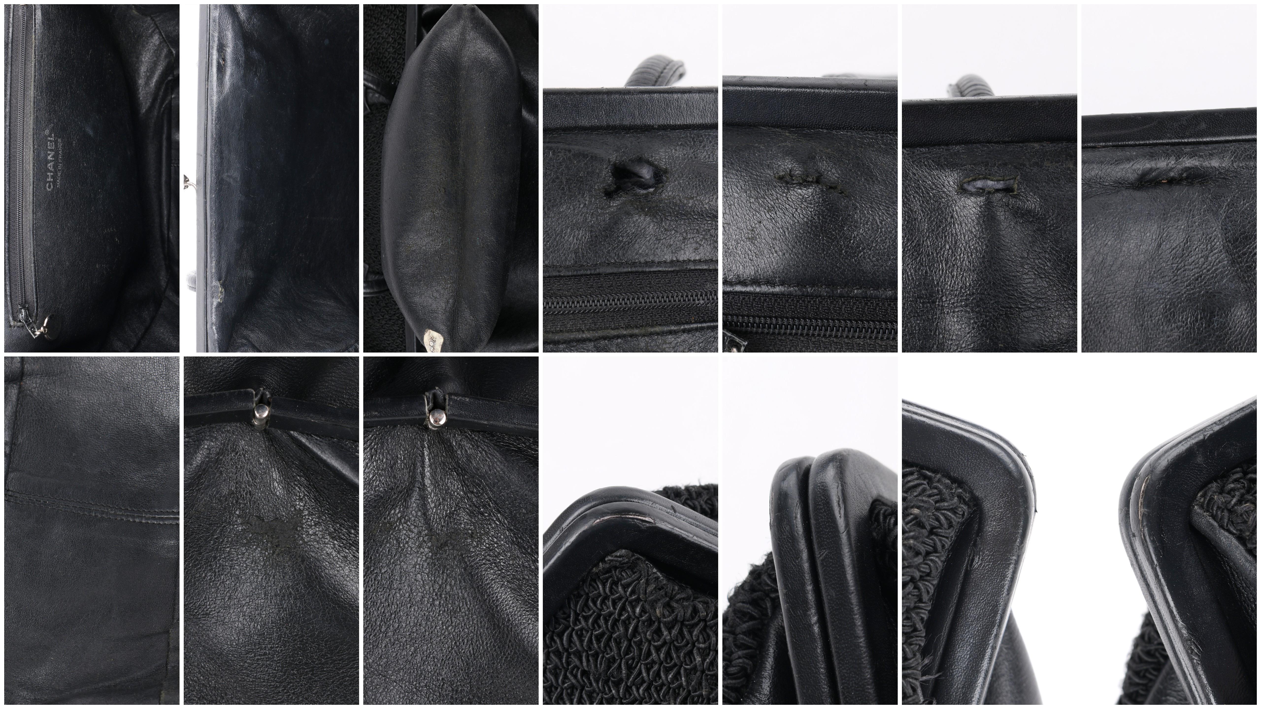 CHANEL c.1990's Black Woven Leather Kiss Lock Shoulder Bag Purse 4