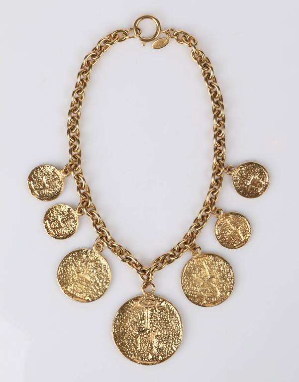 1970s CHANEL Gold Medallion Coat of Arms Crest Lion Necklace Earring ...