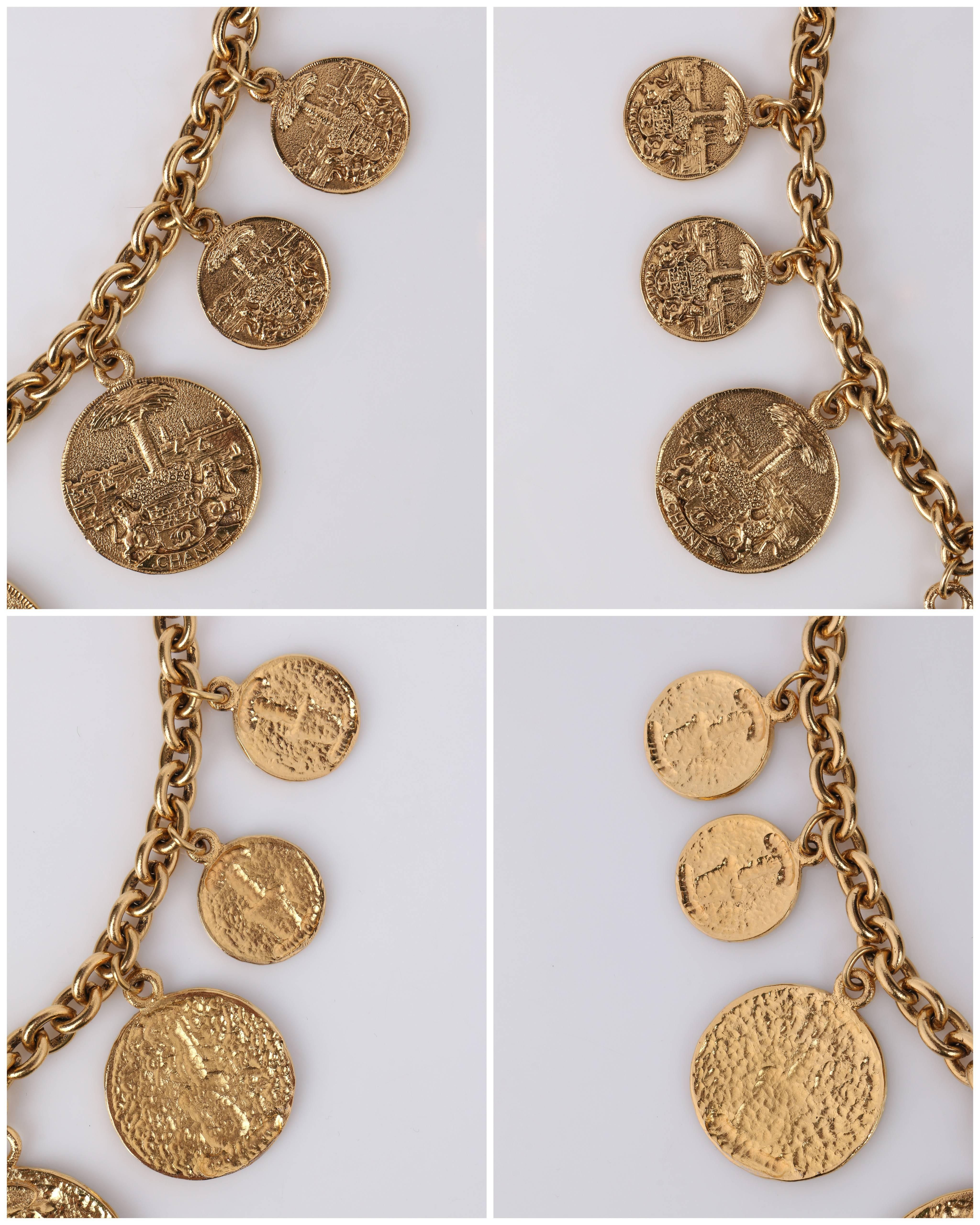 1970s CHANEL Gold Medallion Coat of Arms Crest Lion Necklace Earring Set 1