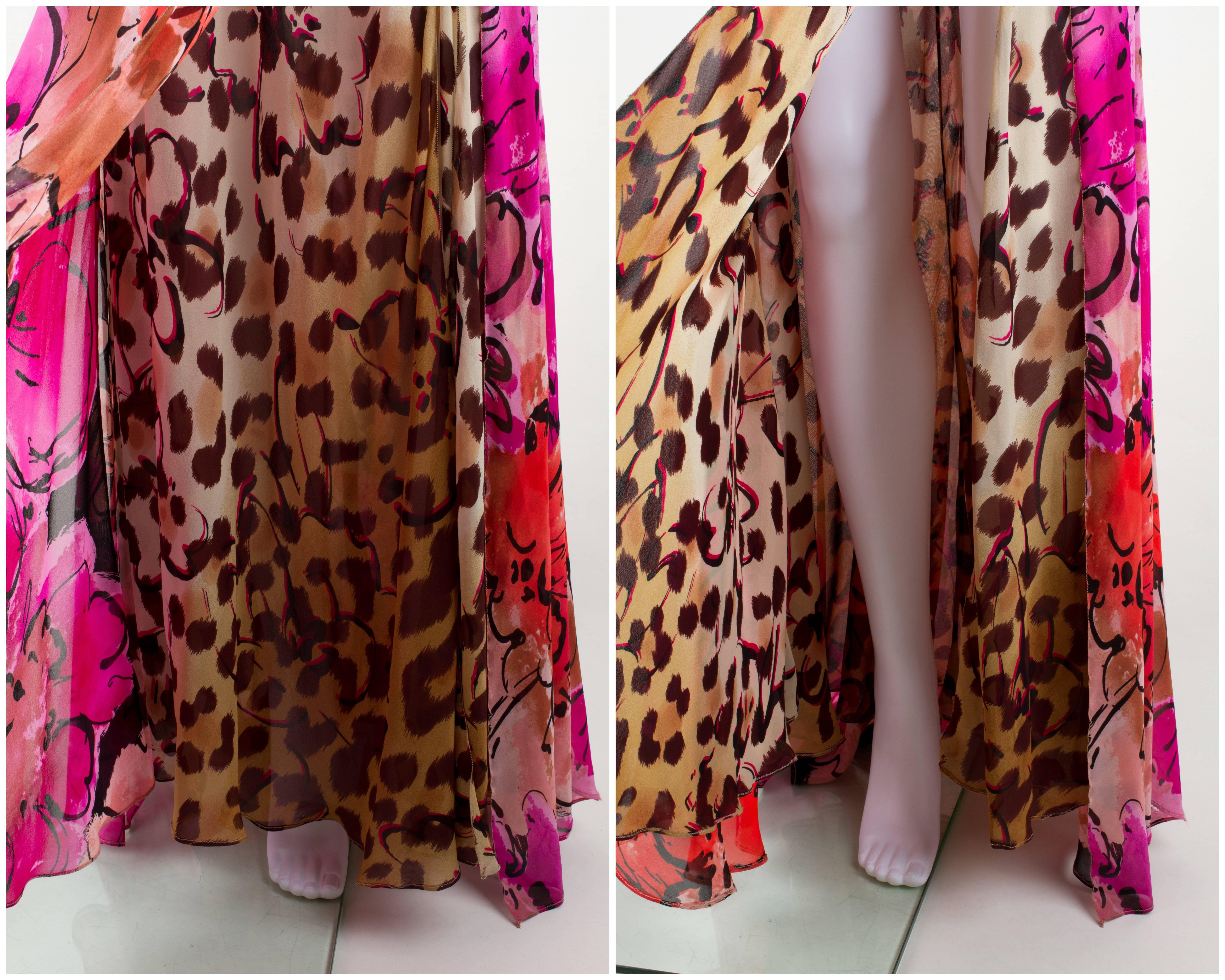 Women's Gianni VERSACE Couture Floral Leopard Print Silk Evening Gown Dress