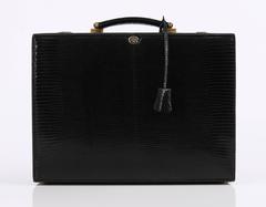 GUCCI Black Genuine Lizard Leather Jewelry Briefcase Travel Case Attache NOS