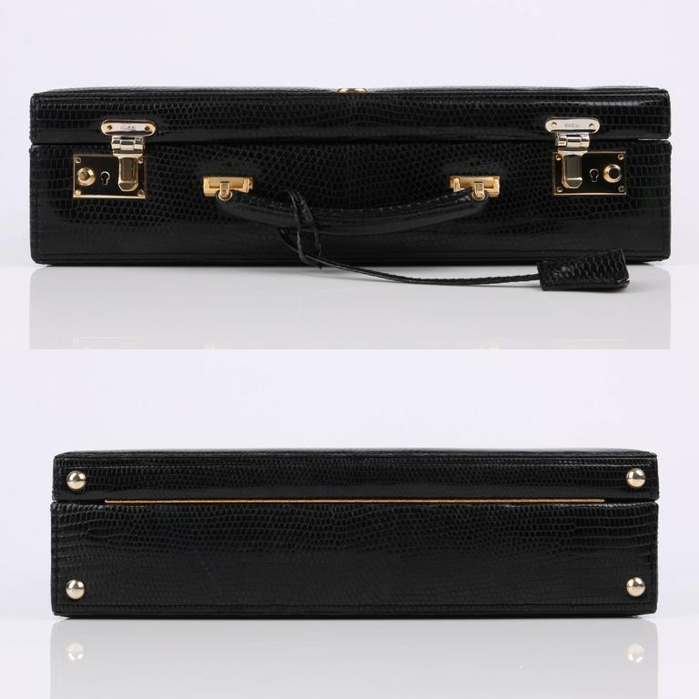 GUCCI Black Genuine Lizard Leather Jewelry Briefcase Travel Case
