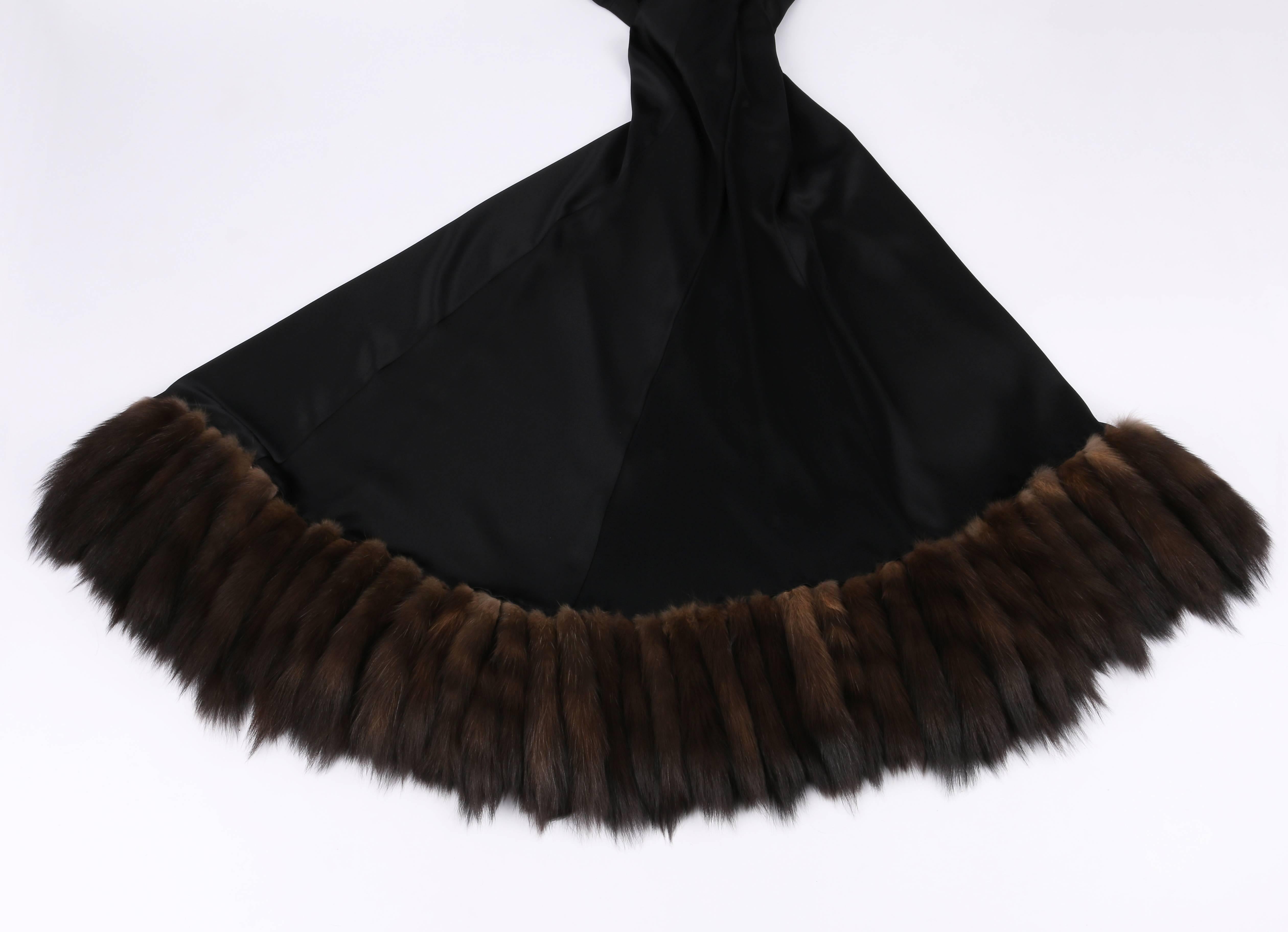 J MENDEL Paris Black Satin Ball Gown Sable Fur Tail Trim Evening Dress XS = 0/2 1