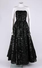 HAUTE COUTURE 1950s Black Sequin Ball Gown Evening Theater Opera Party Dress