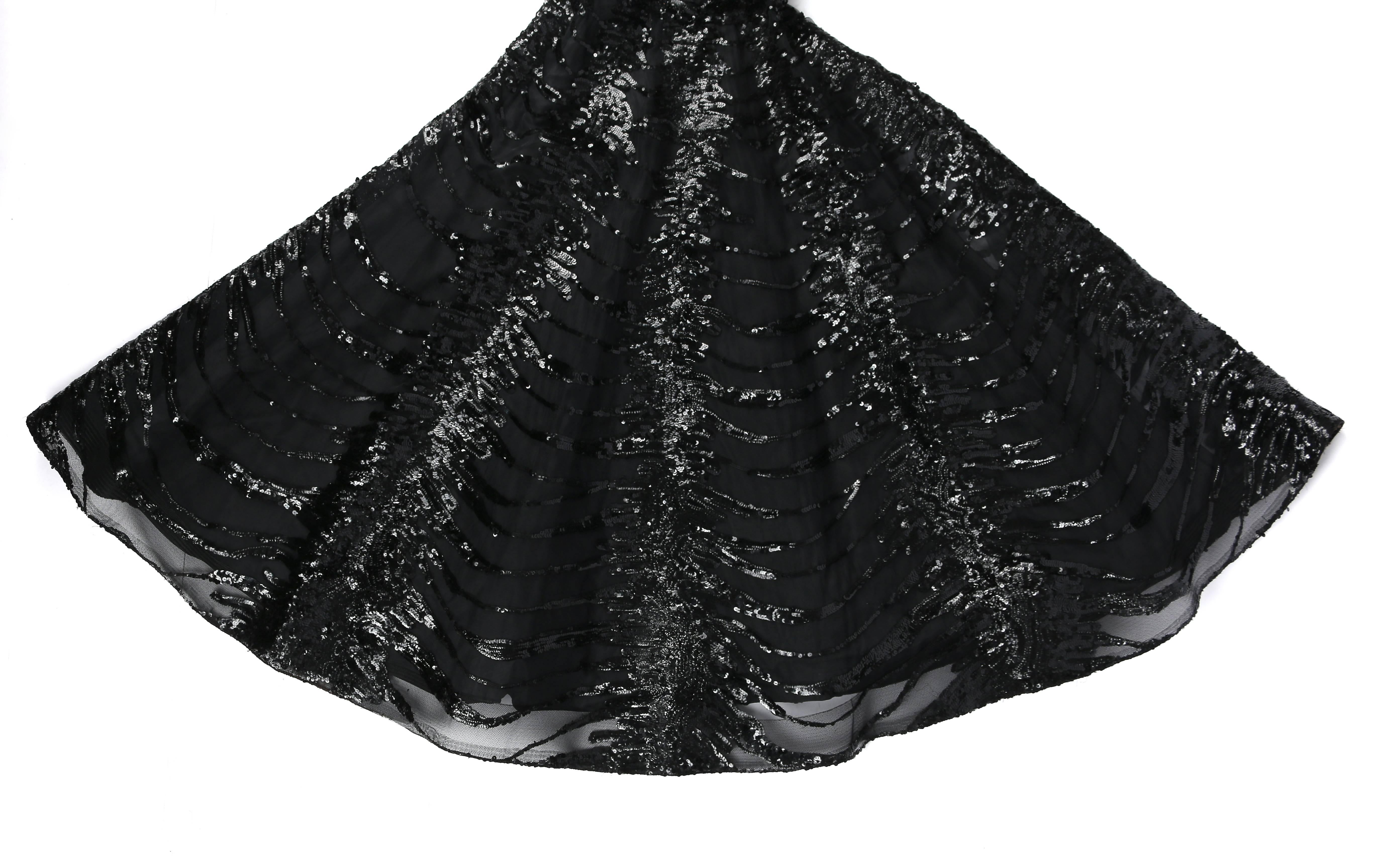 HAUTE COUTURE 1950s Black Sequin Ball Gown Evening Theater Opera Party Dress For Sale 1
