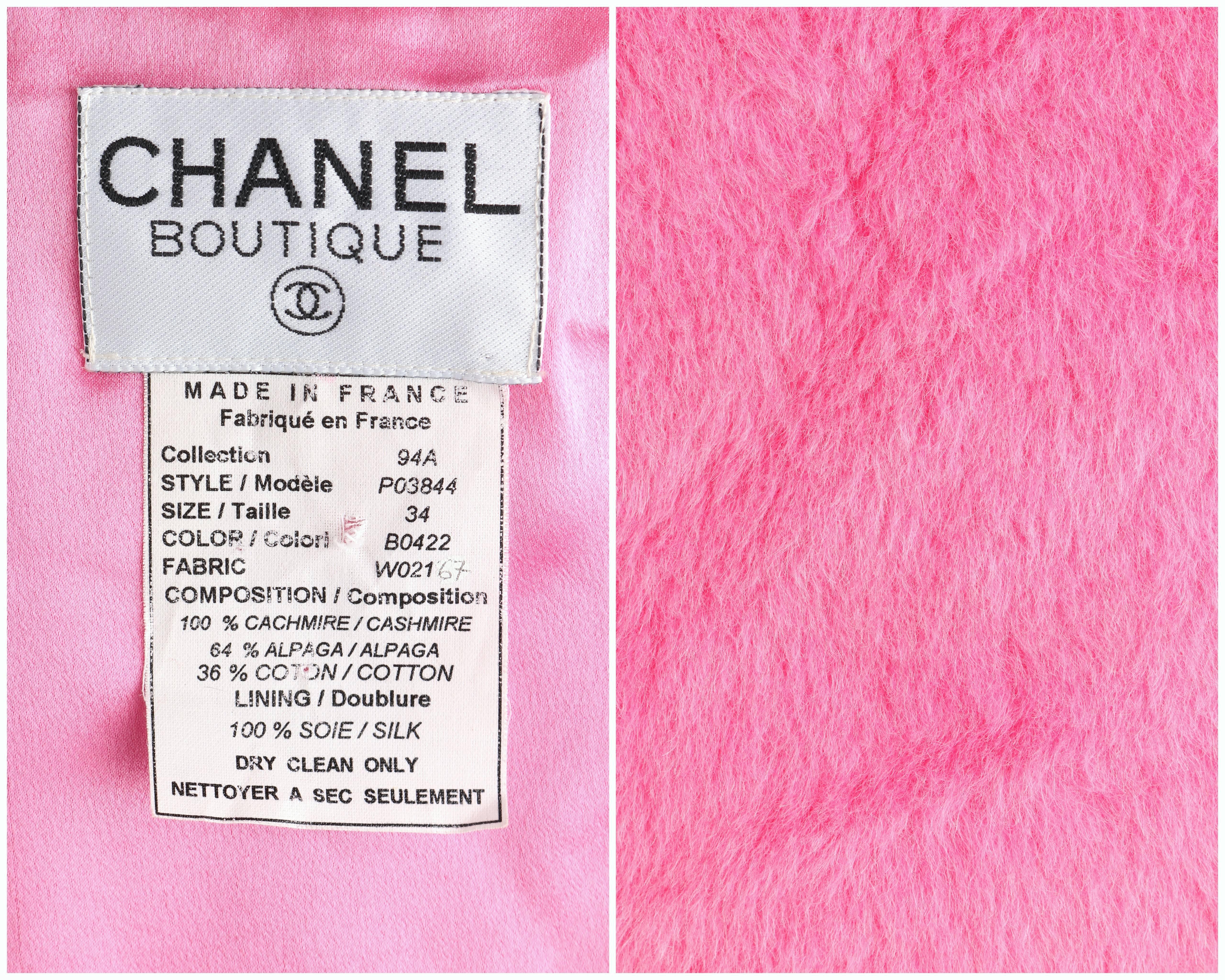 CHANEL 1994 A/W Bubble Gum Pink Alpaca Cashmere Vest Signature CC Logo Size 34  5