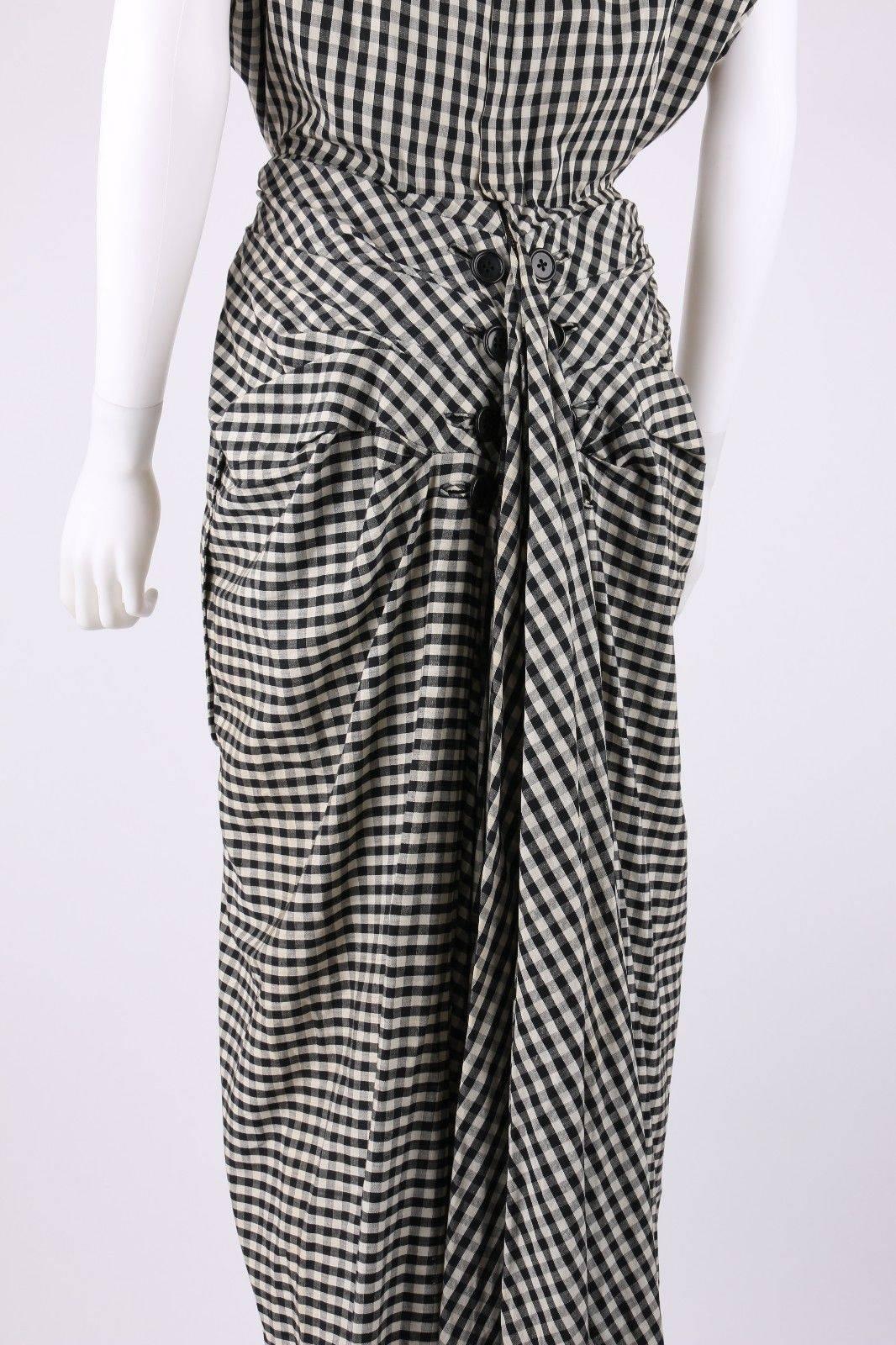 1949 S/S JACQUES FATH Black & White Gingham Fan Back Peplum Afternoon Dress In Good Condition For Sale In Thiensville, WI