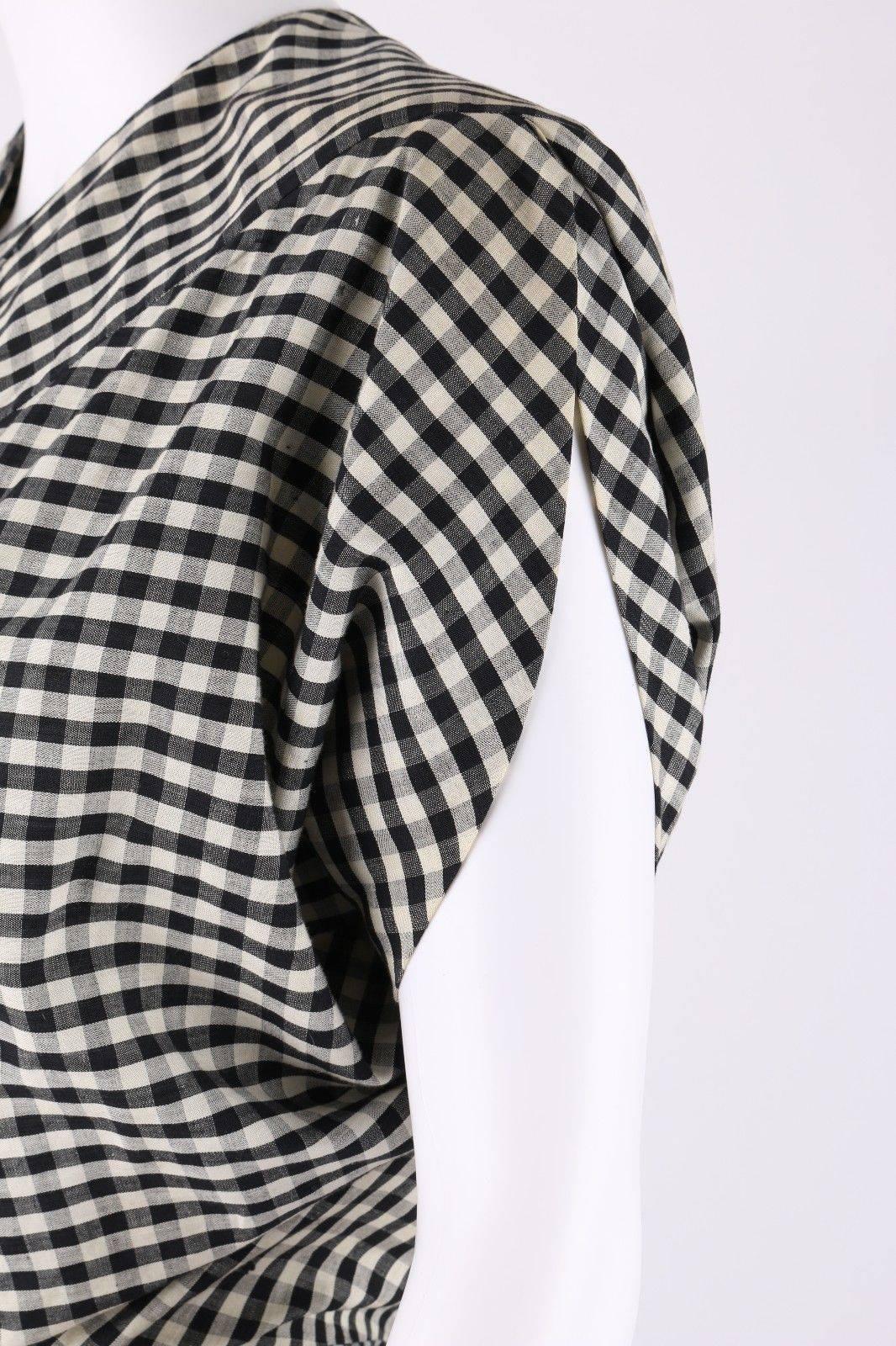 Women's 1949 S/S JACQUES FATH Black & White Gingham Fan Back Peplum Afternoon Dress For Sale