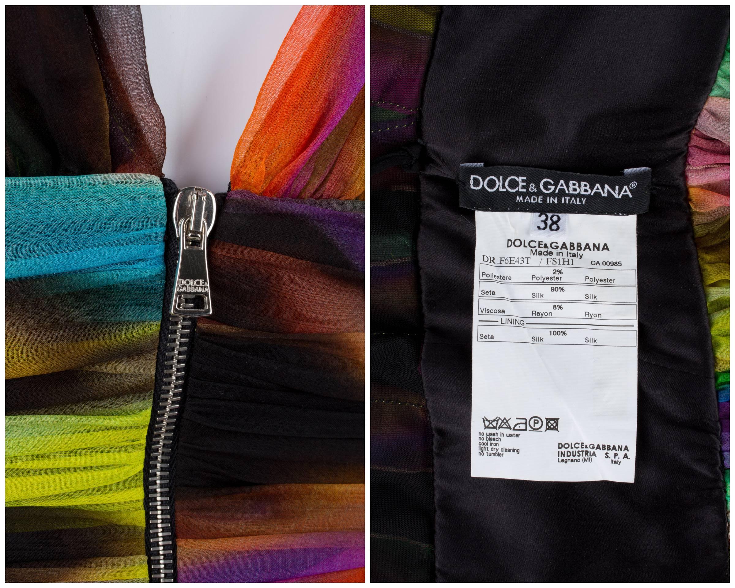 DOLCE & GABBANA Pre-Fall 2008 Multicolor Tie Dye Silk Long Dress Gown Sz 38 3