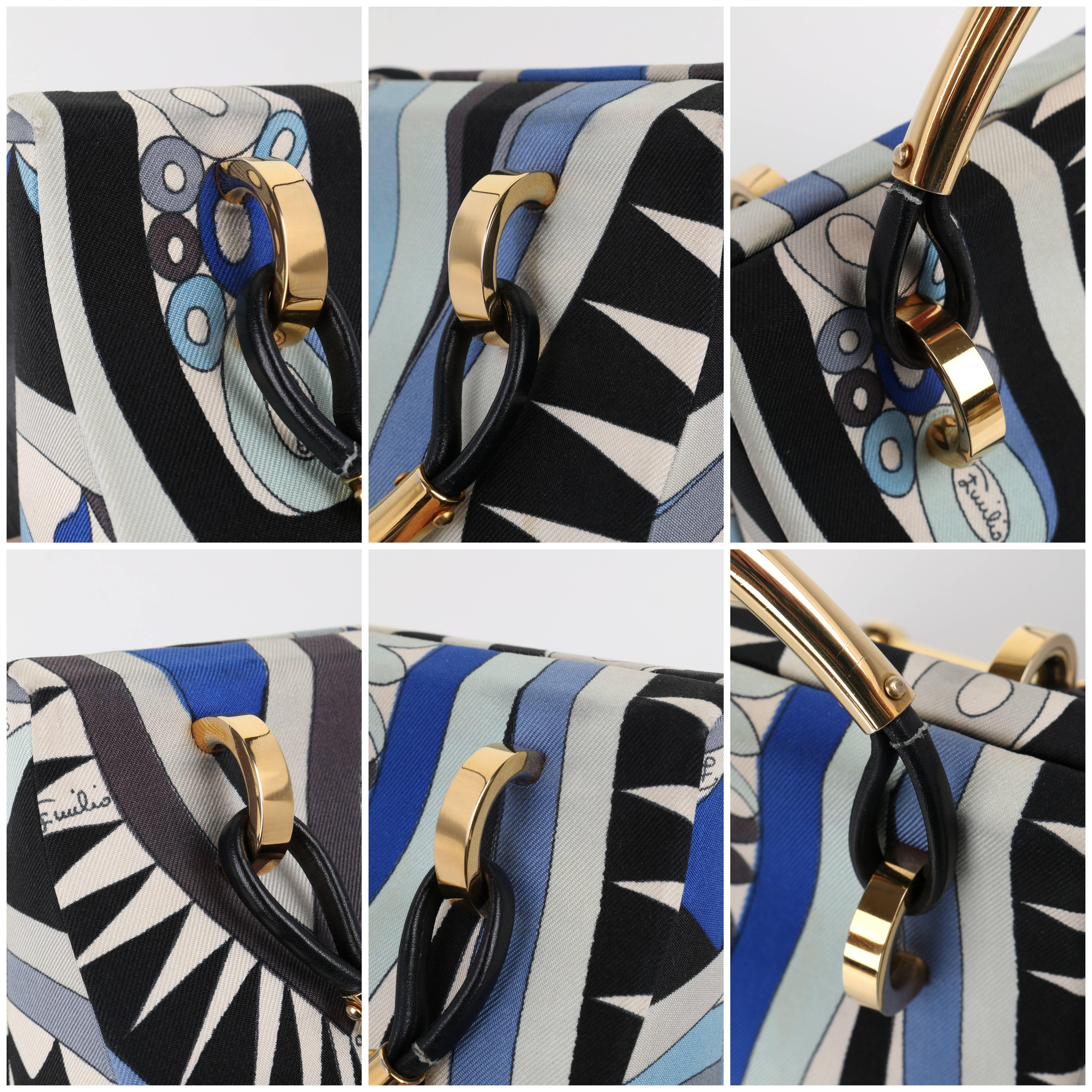 1960s EMILIO PUCCI Blue Signature Print Silk Structured Box Purse Handbag  5
