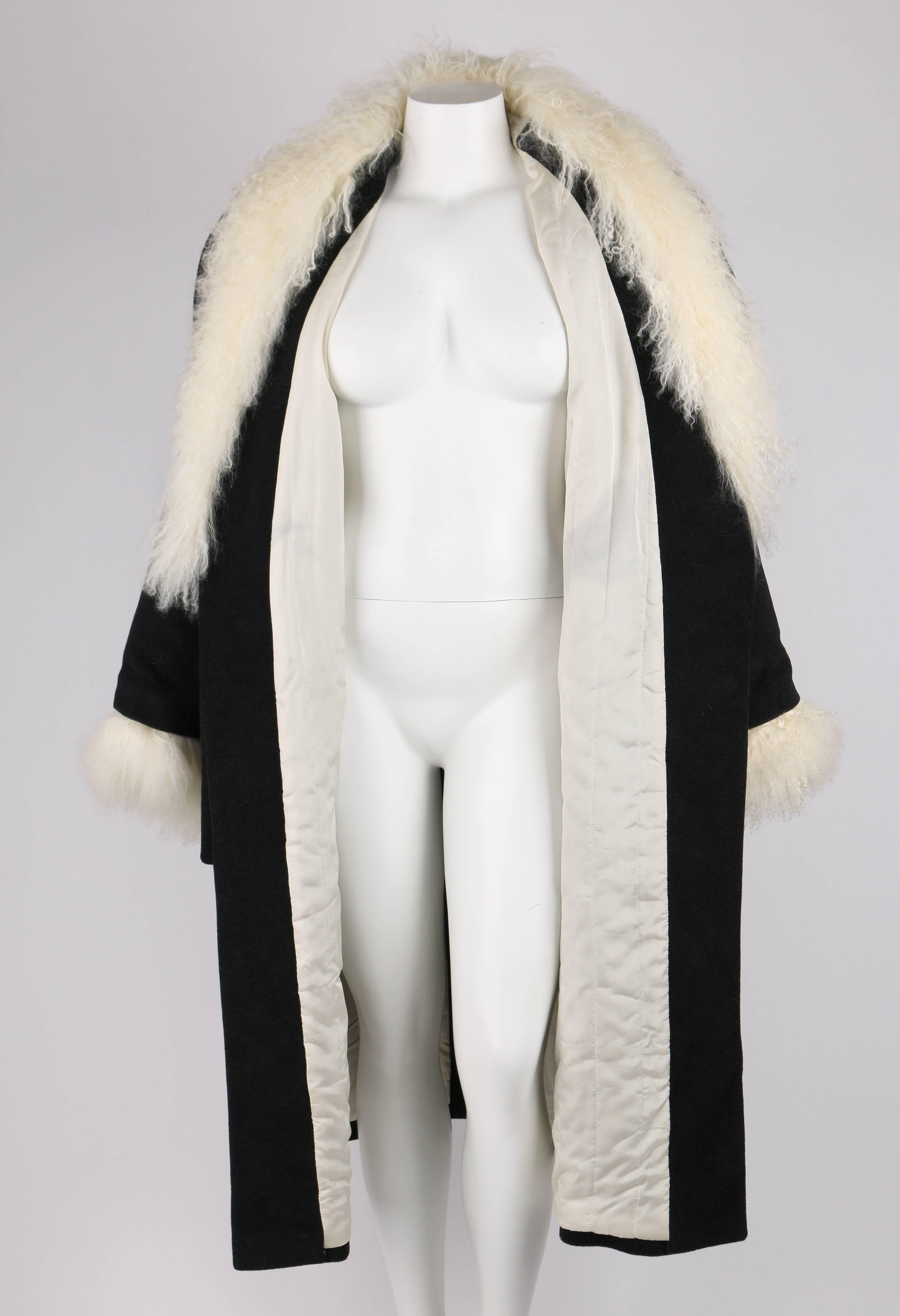 ALEXANDER McQUEEN c.2000 Shawl Collar Gray Wool Mongolian Lamb Fur Coat 44 / XL In Good Condition For Sale In Thiensville, WI