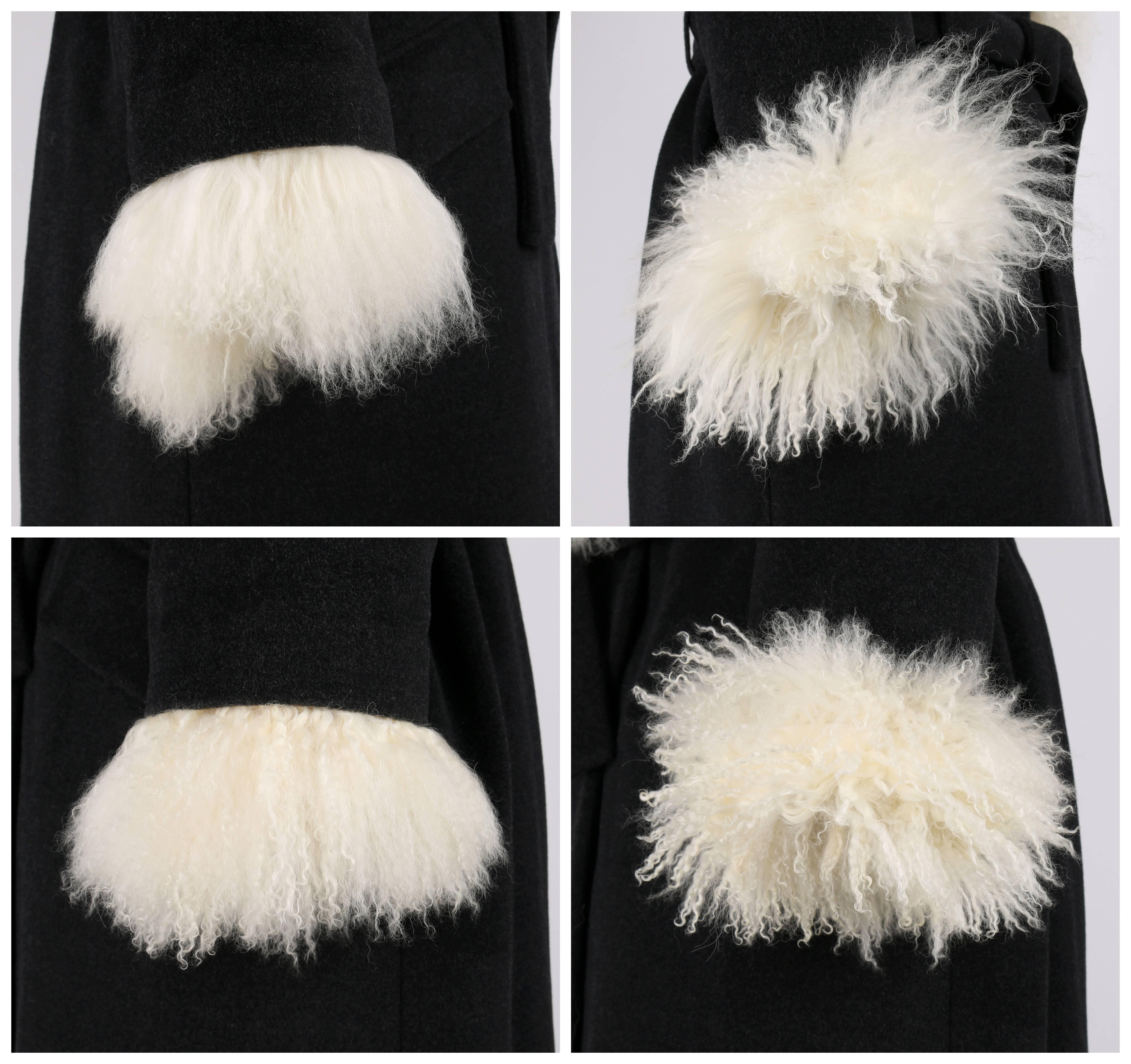 ALEXANDER McQueen c.2000 Cappotto con collo a scialle in lana grigia e pelliccia di agnello mongolo 44 / XL in vendita 2