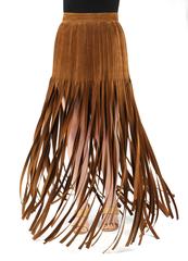 HERMES 1970s Brown Calf Skin Suede Leather Mini Long Maxi Fringe Skirt Size 38