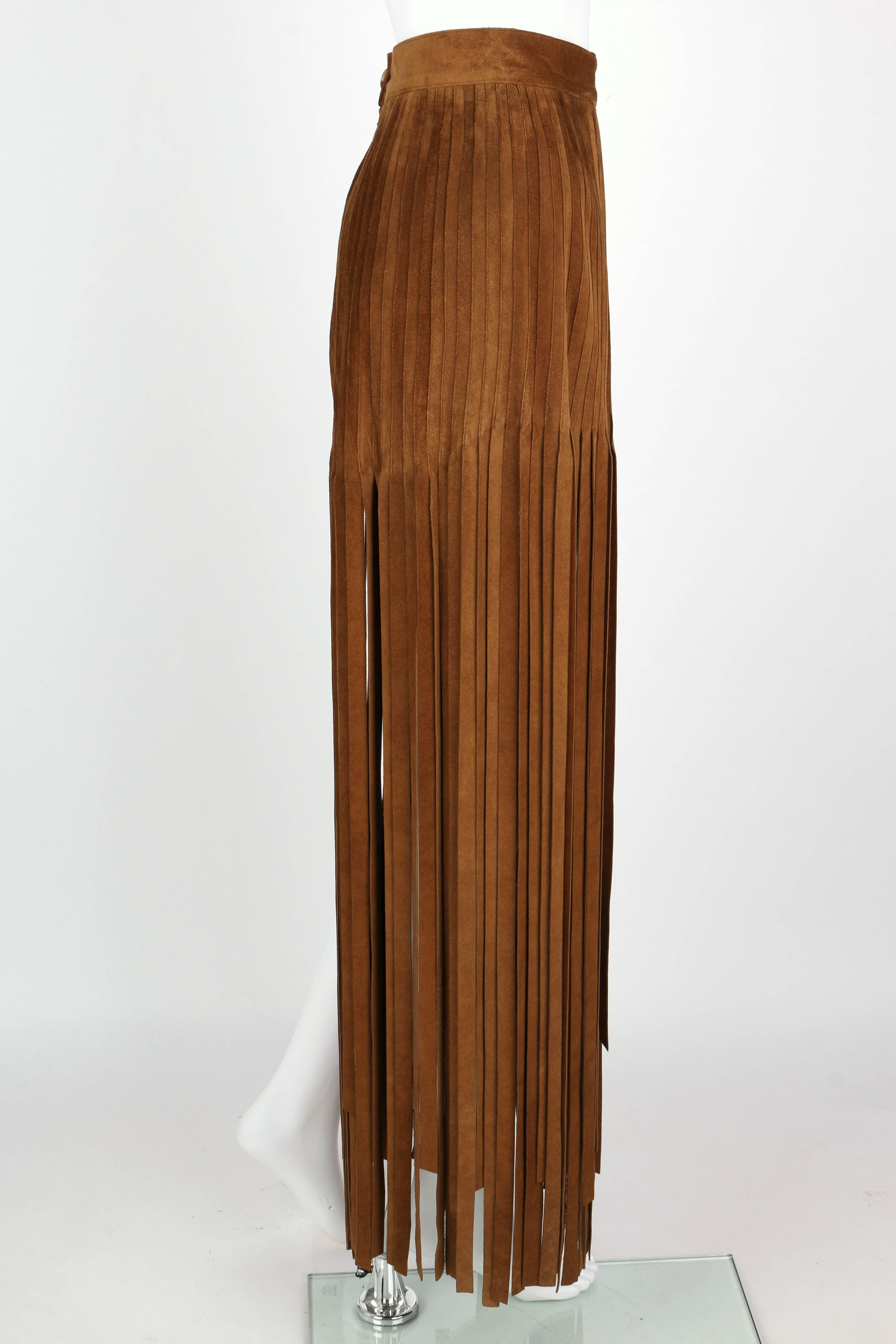 brown suede fringe skirt