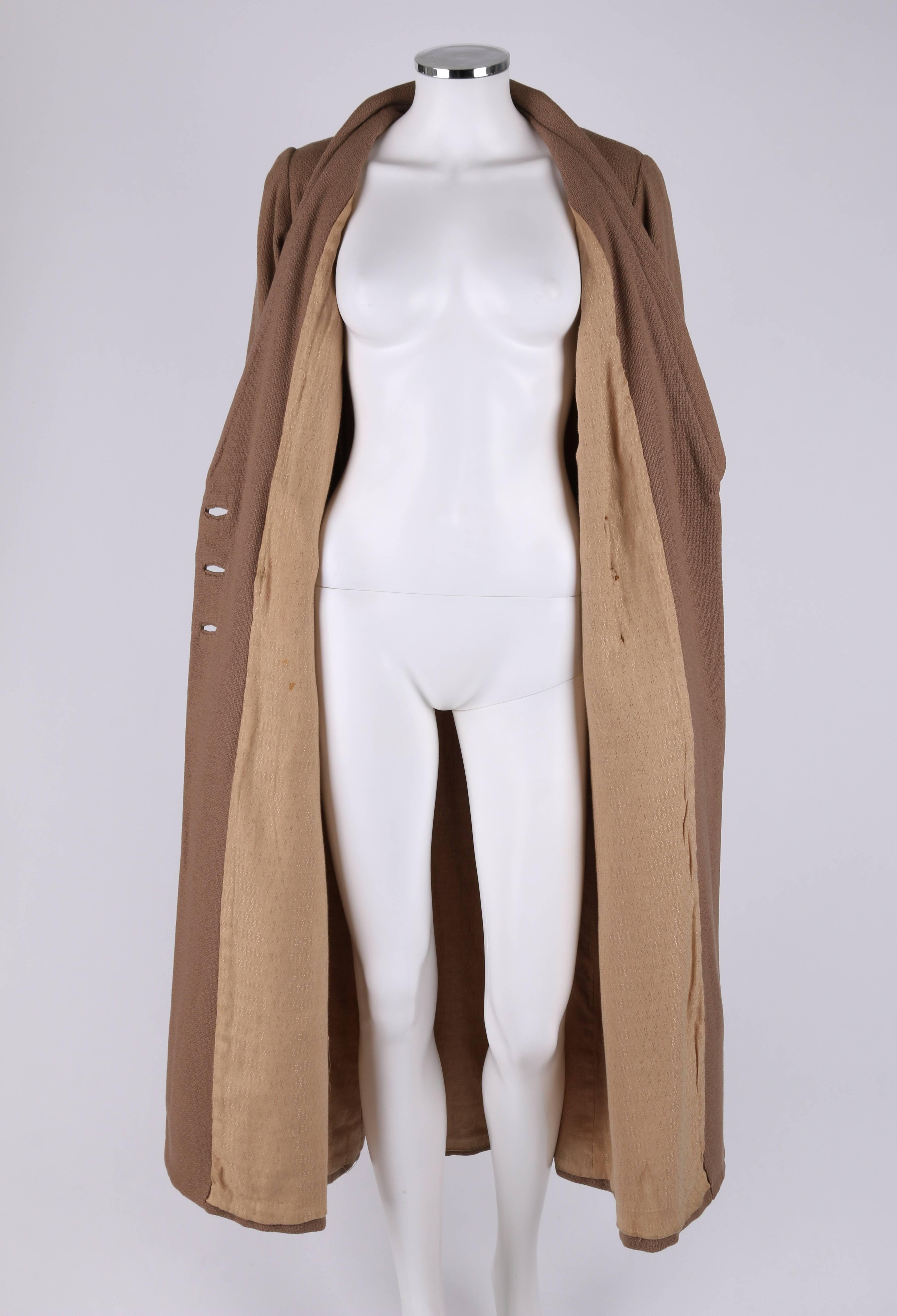 Donna Cappotto ricamato OOAK EDWARDIAN Victorian 1900s 1910s Tan Wool Art Nouveau Sz L in vendita
