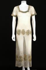 COUTURE Edwardian c.1910's Ivory Floral Embroidered Beaded Mesh Tabard Overdress