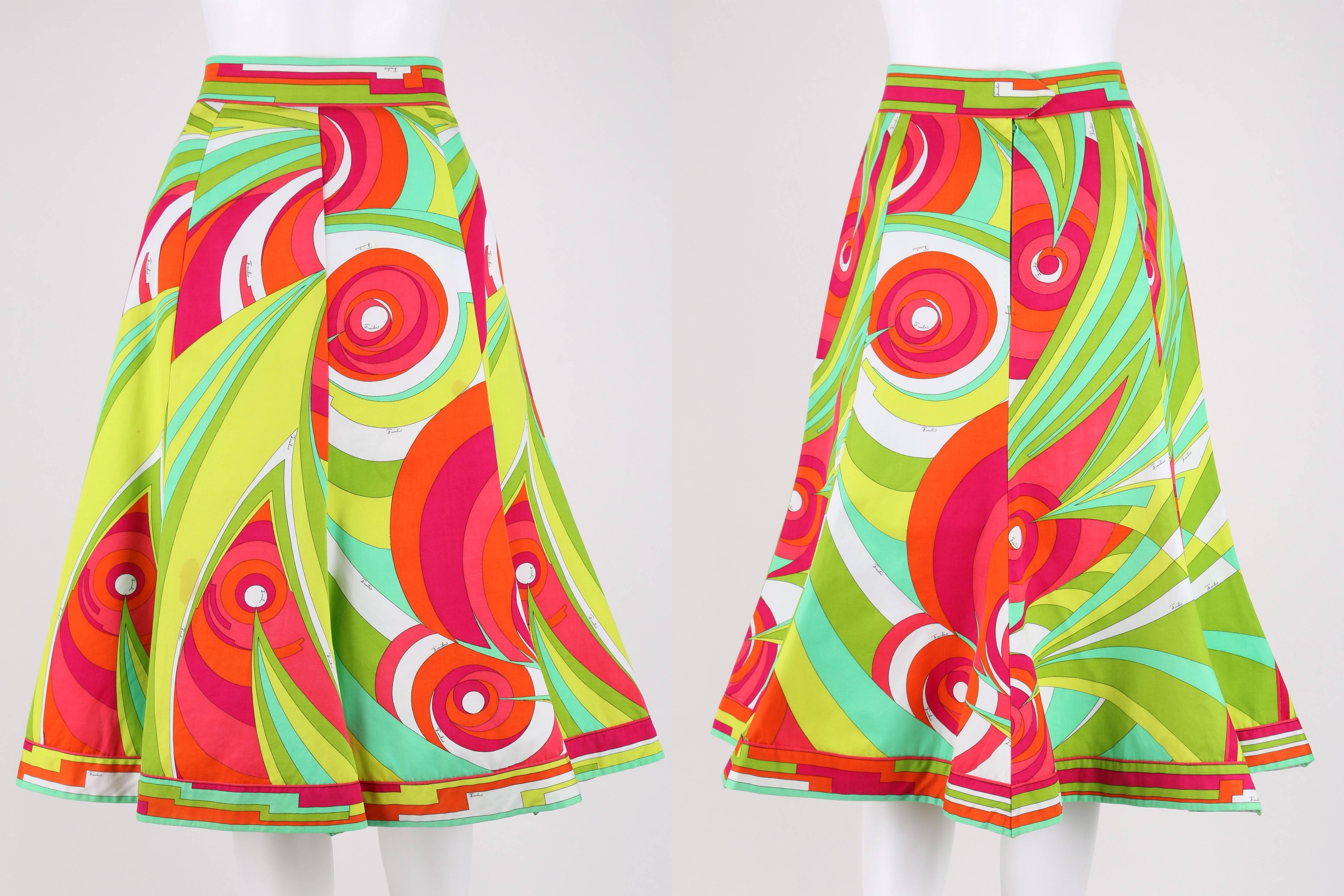 Green EMILIO PUCCI 1970s 3 Piece Multicolor Signature Print Halter Top Shirt Skirt Set For Sale