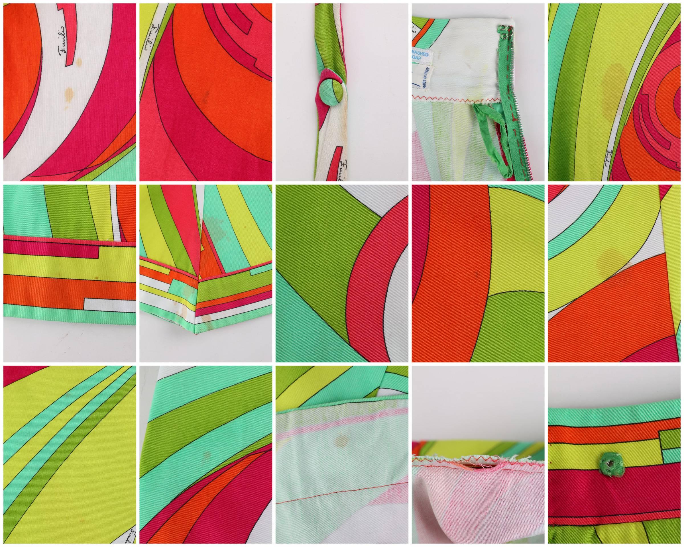 EMILIO PUCCI Ensemble 3 pièces chemise, jupe et haut dos nu à imprimé signature multicolore, années 1970 en vente 5